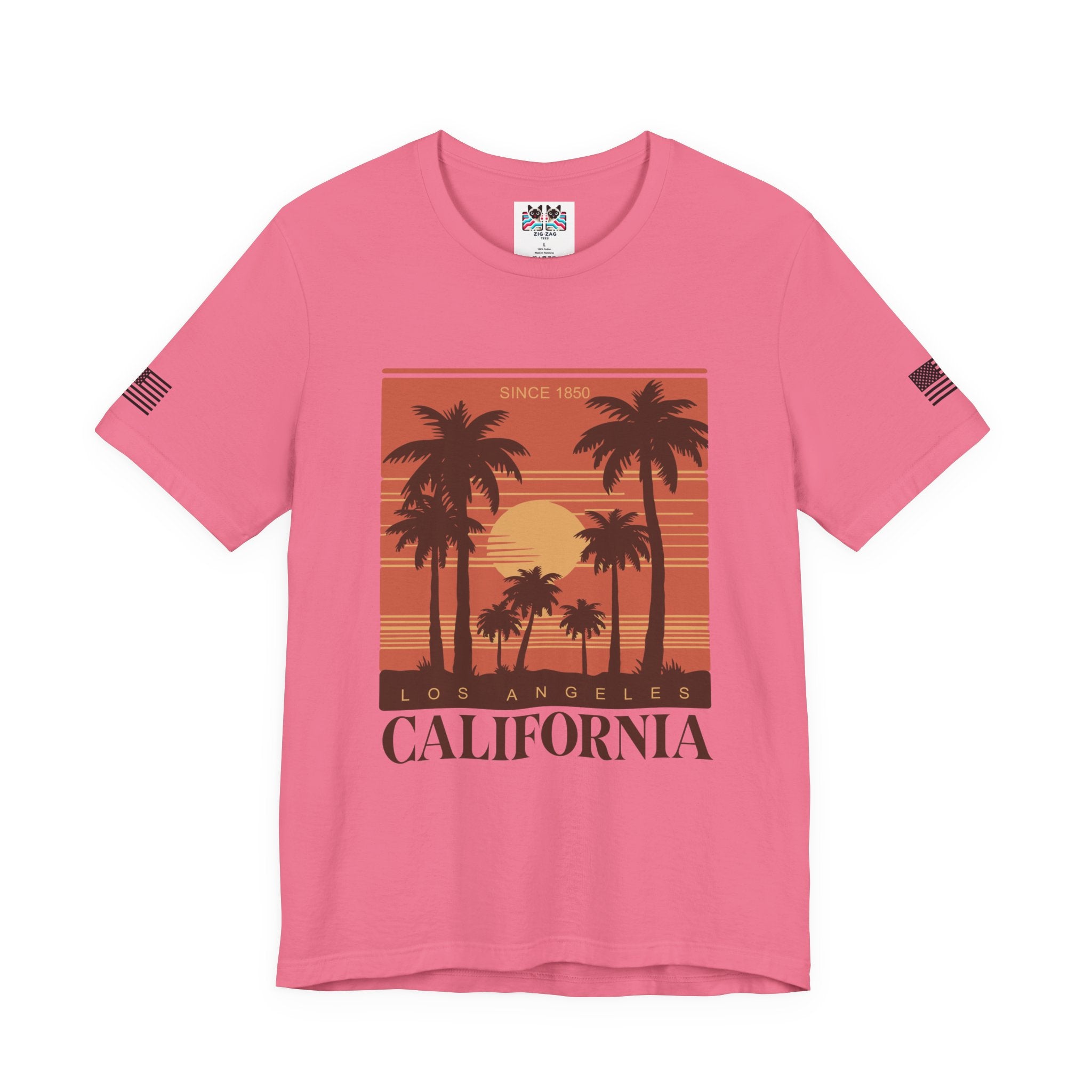 Los Angeles California Since 1850 T-Shirt – Retro Warm Sunset Palm Tree Square Tee