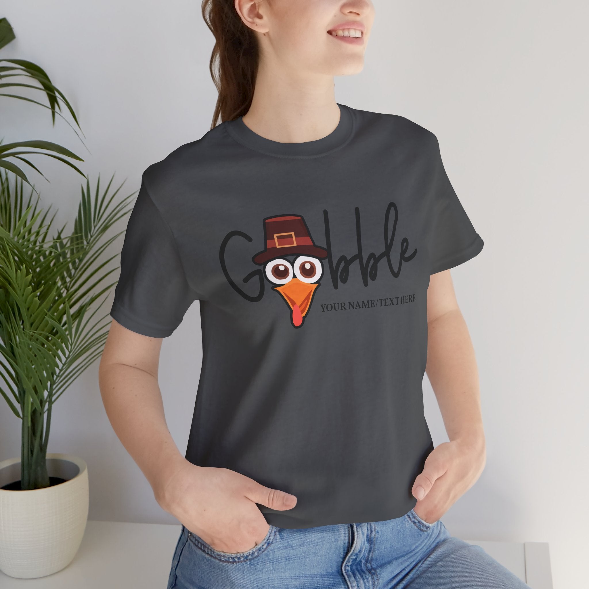 Custom T-Shirt - Gobble Turkey Head Cursive T-Shirt