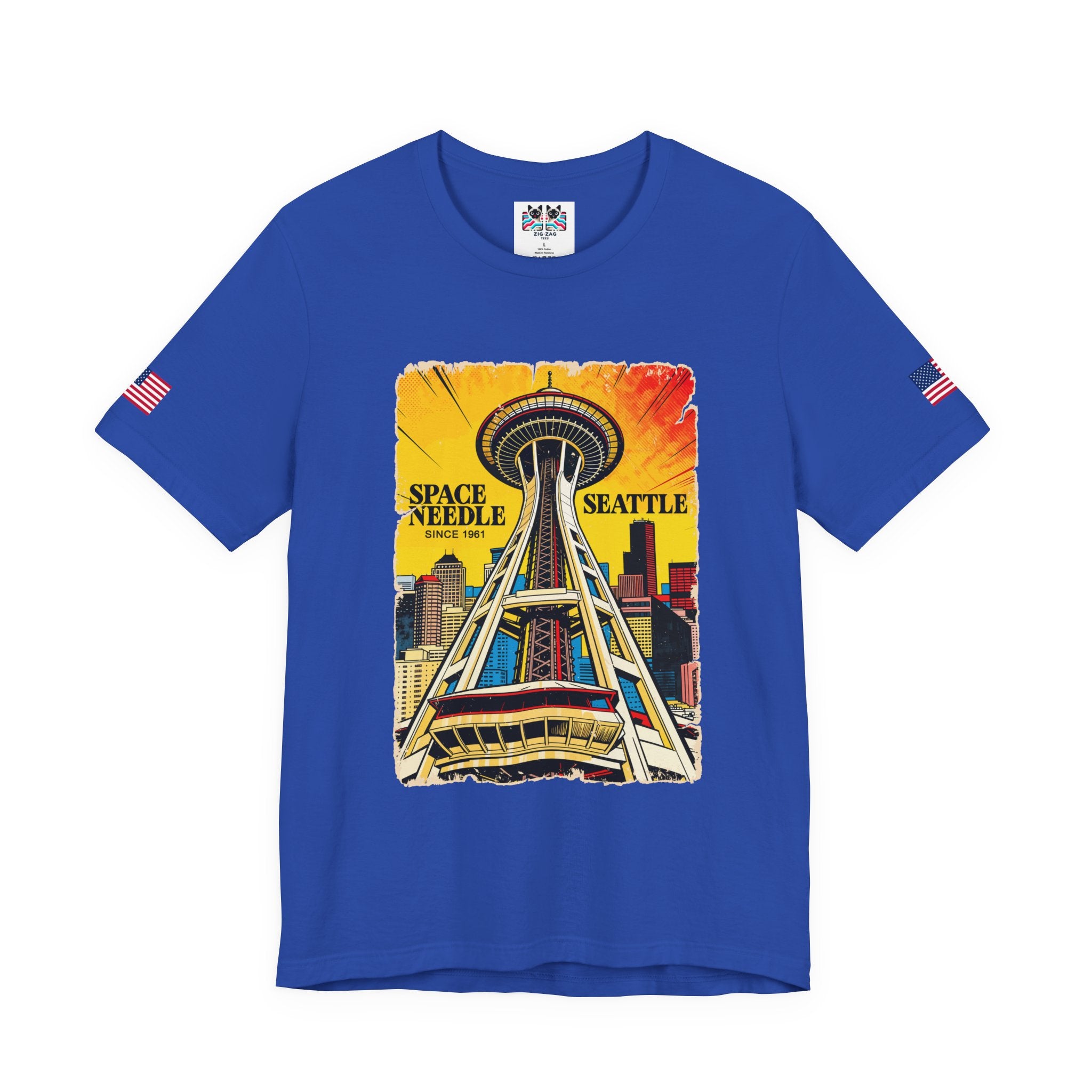 Space Needle Seattle Since 1961 Retro Comic Pop Art Graphic T-Shirt | Seattle Souvenir Tee | Space Needle Poster Shirt