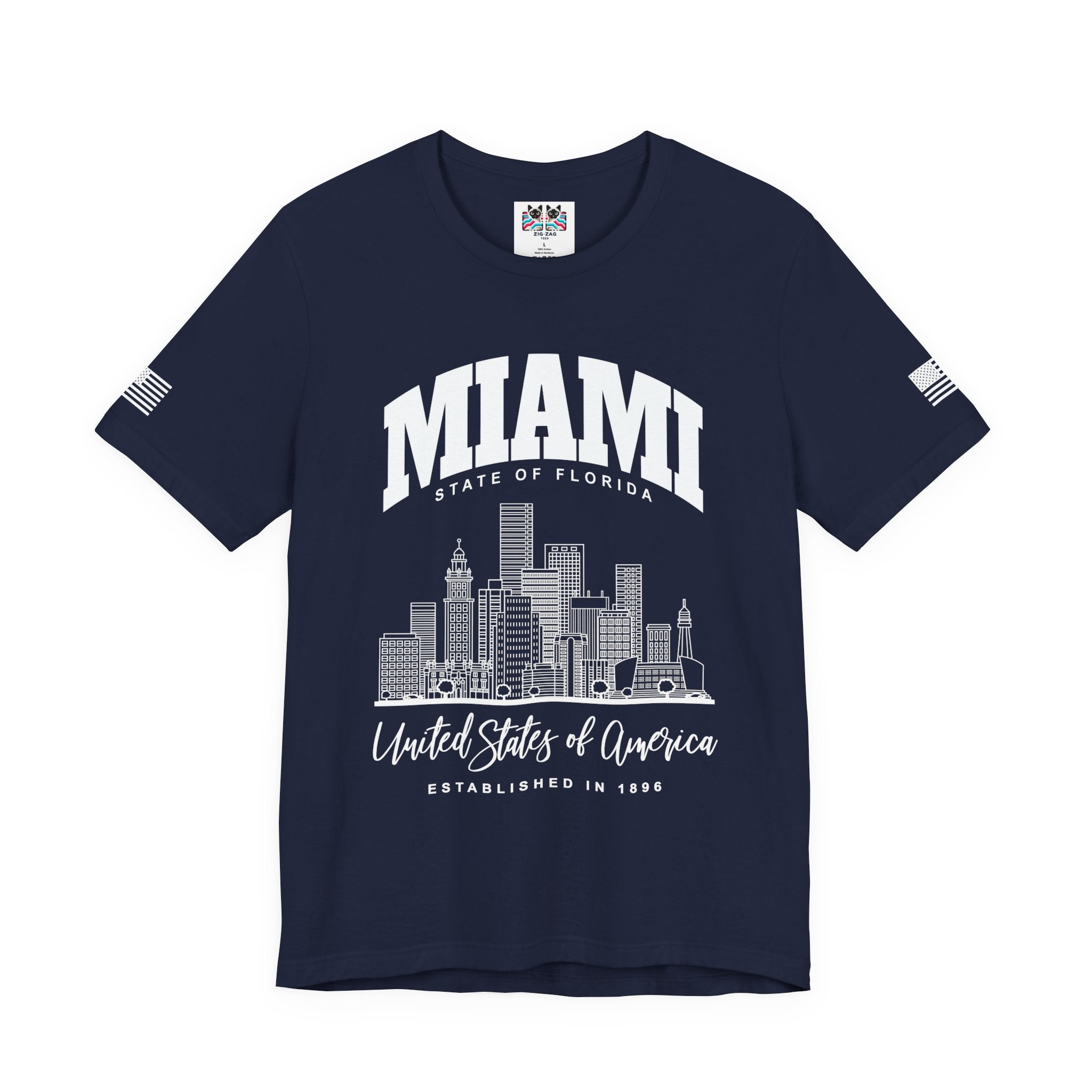 Miami State of Florida USA T-Shirt – Arch Skyline Established 1896 Graphic Tee