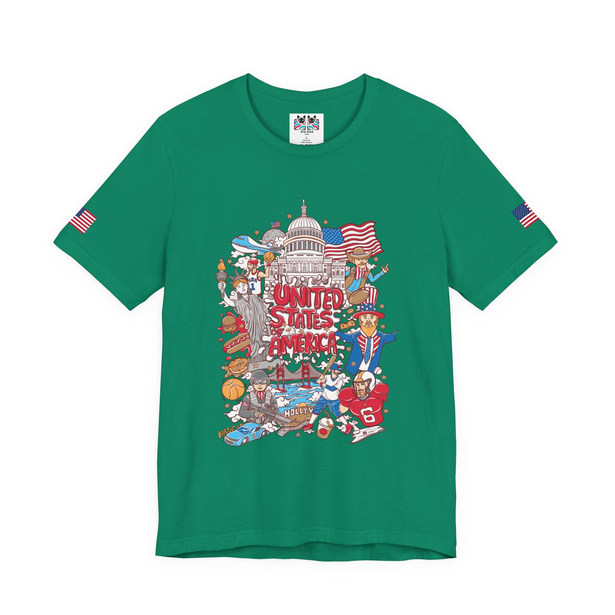 United States of America Collage T-Shirt – Iconic American Symbols Graphic Tee