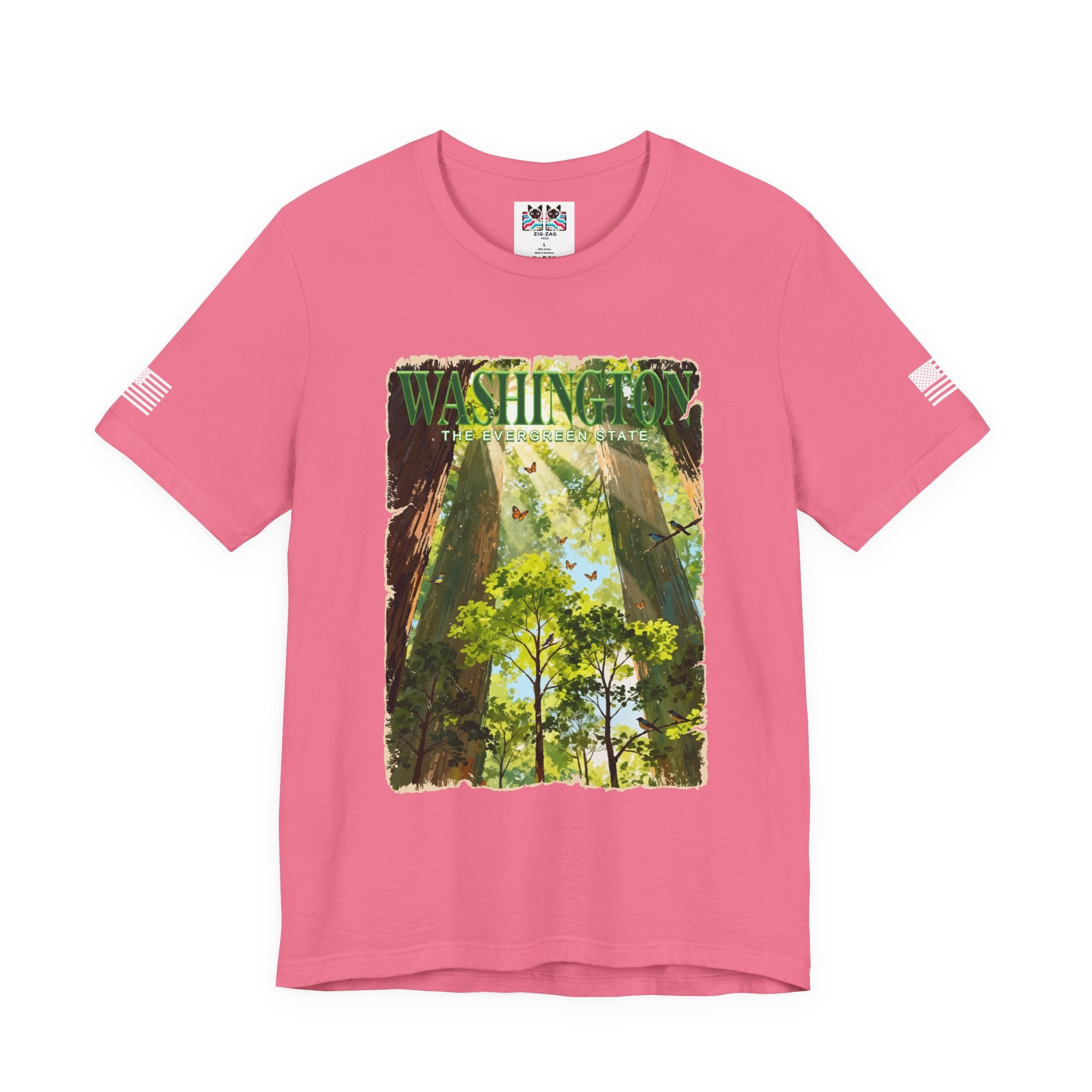 Washington The Evergreen State Forest Poster Style T-Shirt | Pacific Northwest Nature Graphic Tee | Washington Souvenir