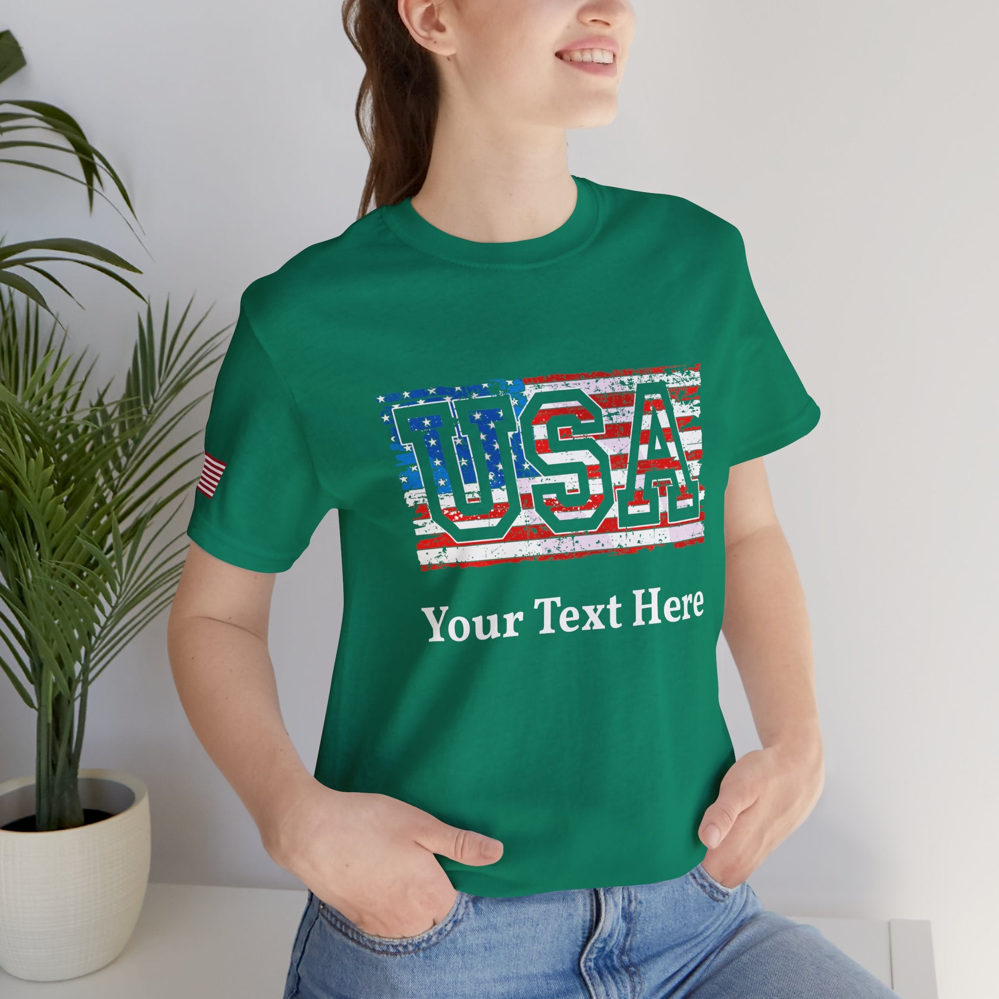 Custom T-Shirt - USA Vintage Collegiate T-Shirt – Retro American Flag Typography Graphic Tee