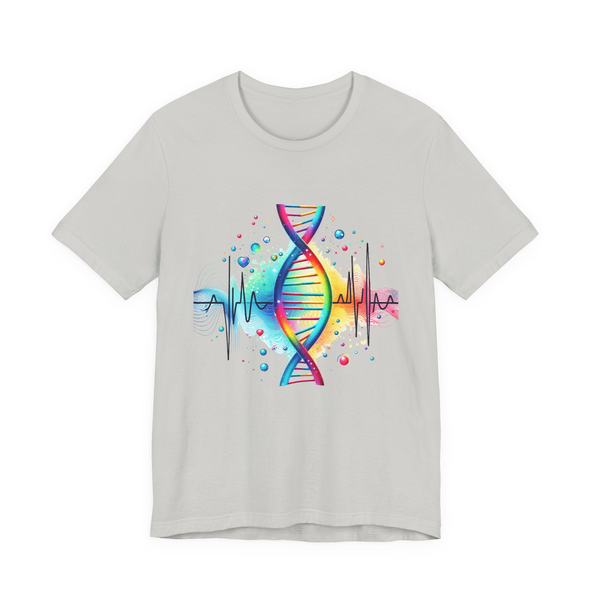 Life in Color – Vibrant DNA Helix with Medical Lifeline Graphic T-Shirt