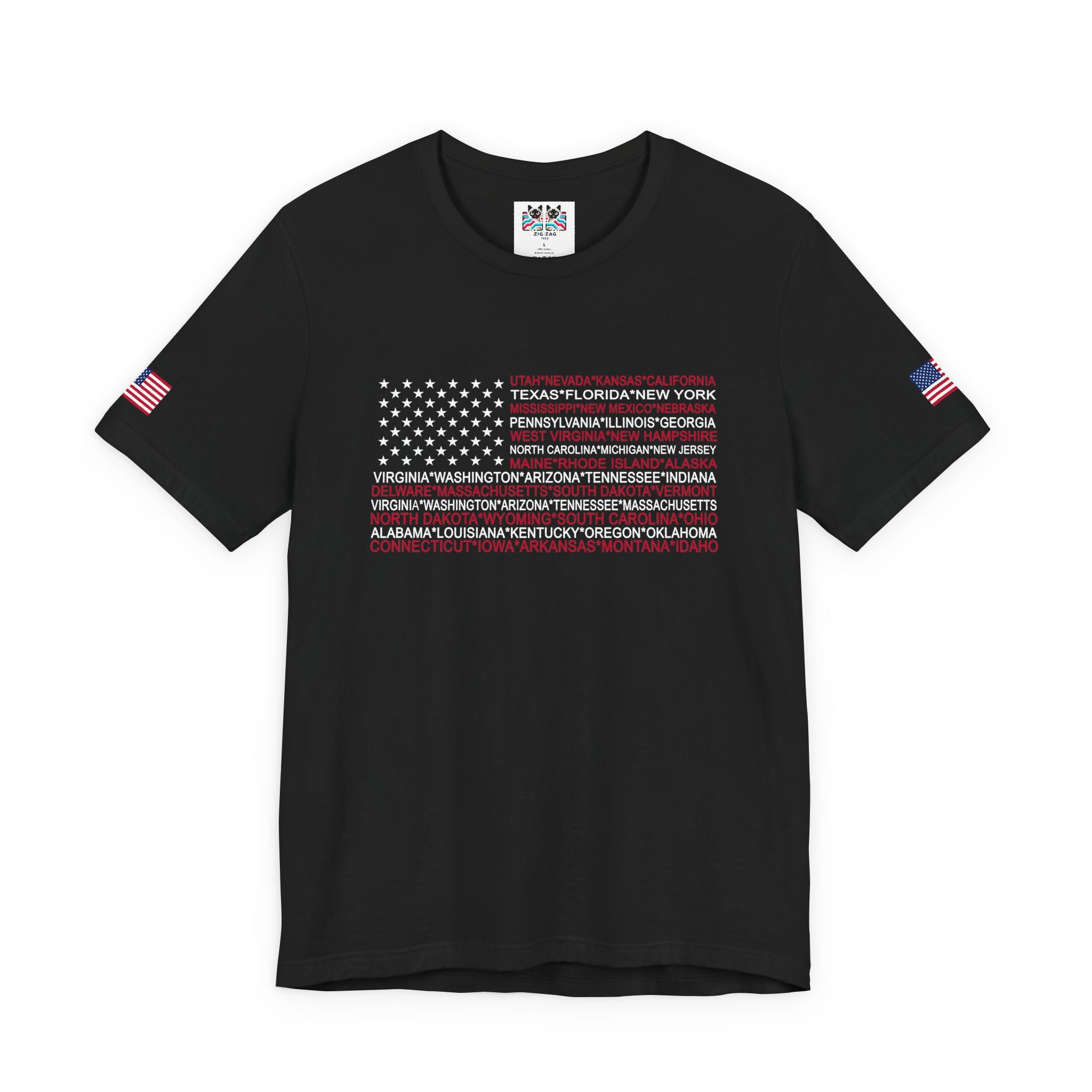 American Flag 50 States T-Shirt – All State Names USA Patriotic Typography Graphic Tee