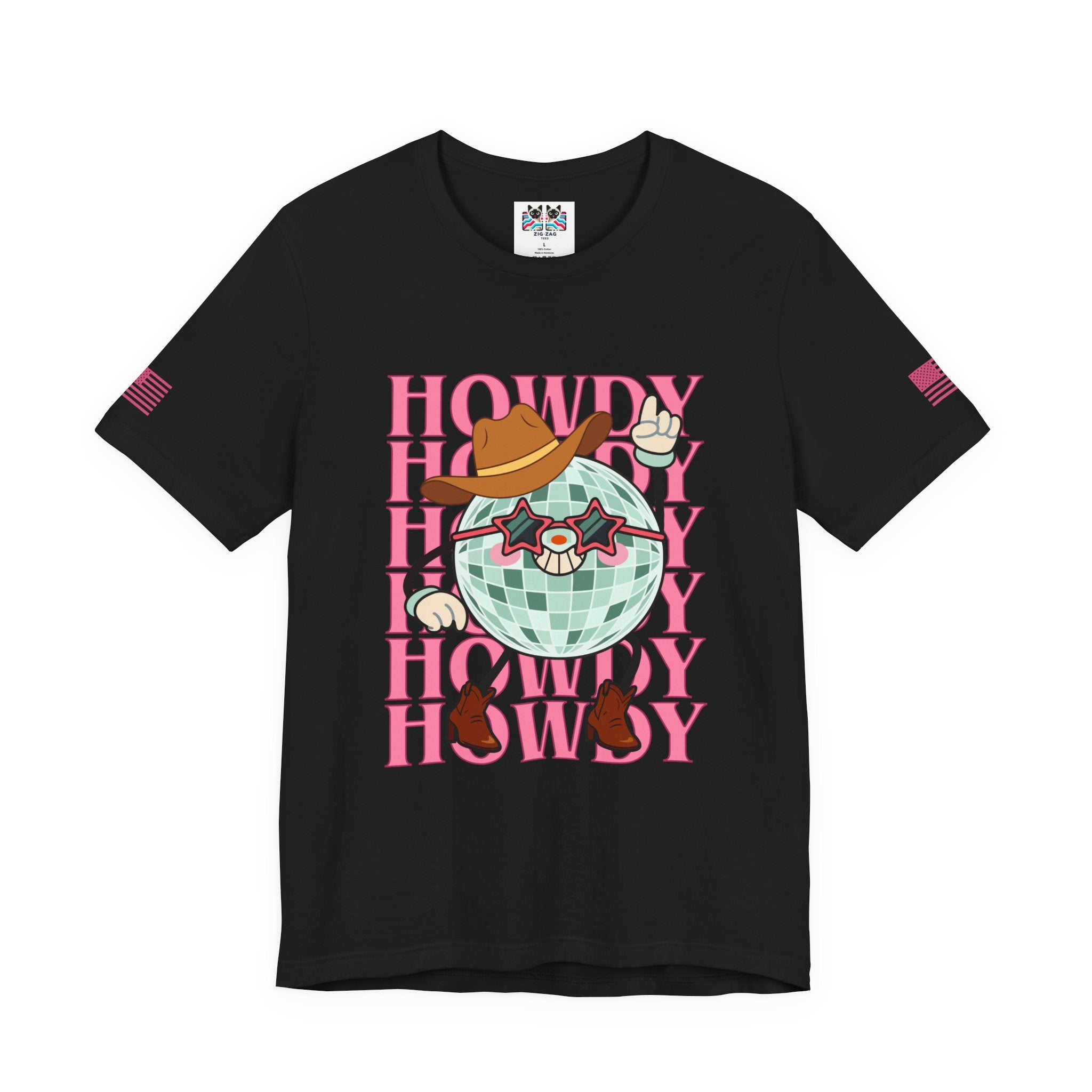 Howdy T-Shirt – Disco Ball Cowboy Repeat Typography Graphic Tee