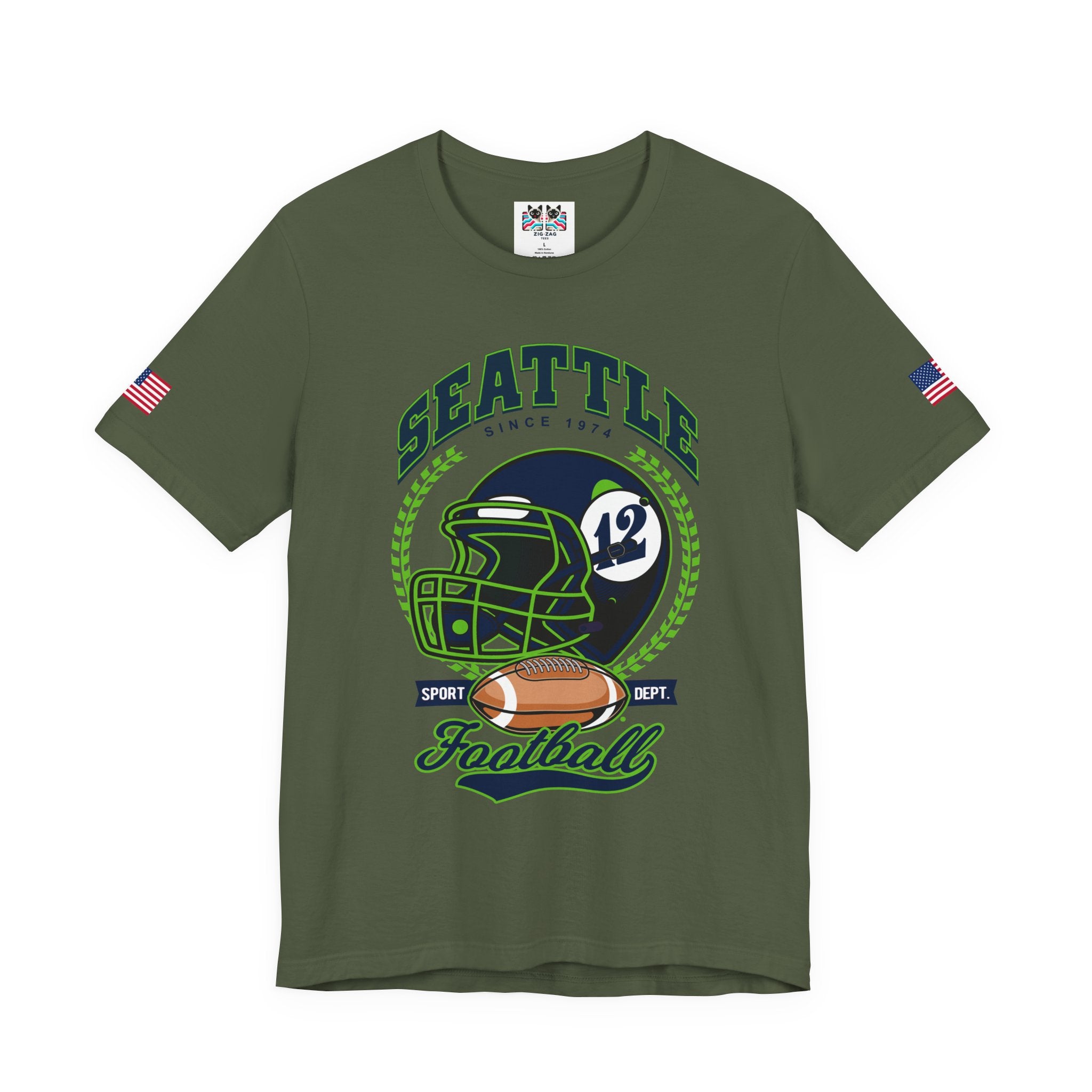 Seattle Since 1974 Football Helmet Sport Dept Graphic T-Shirt | Seahawks Fan Tee | Seattle Football Game Day Shirt