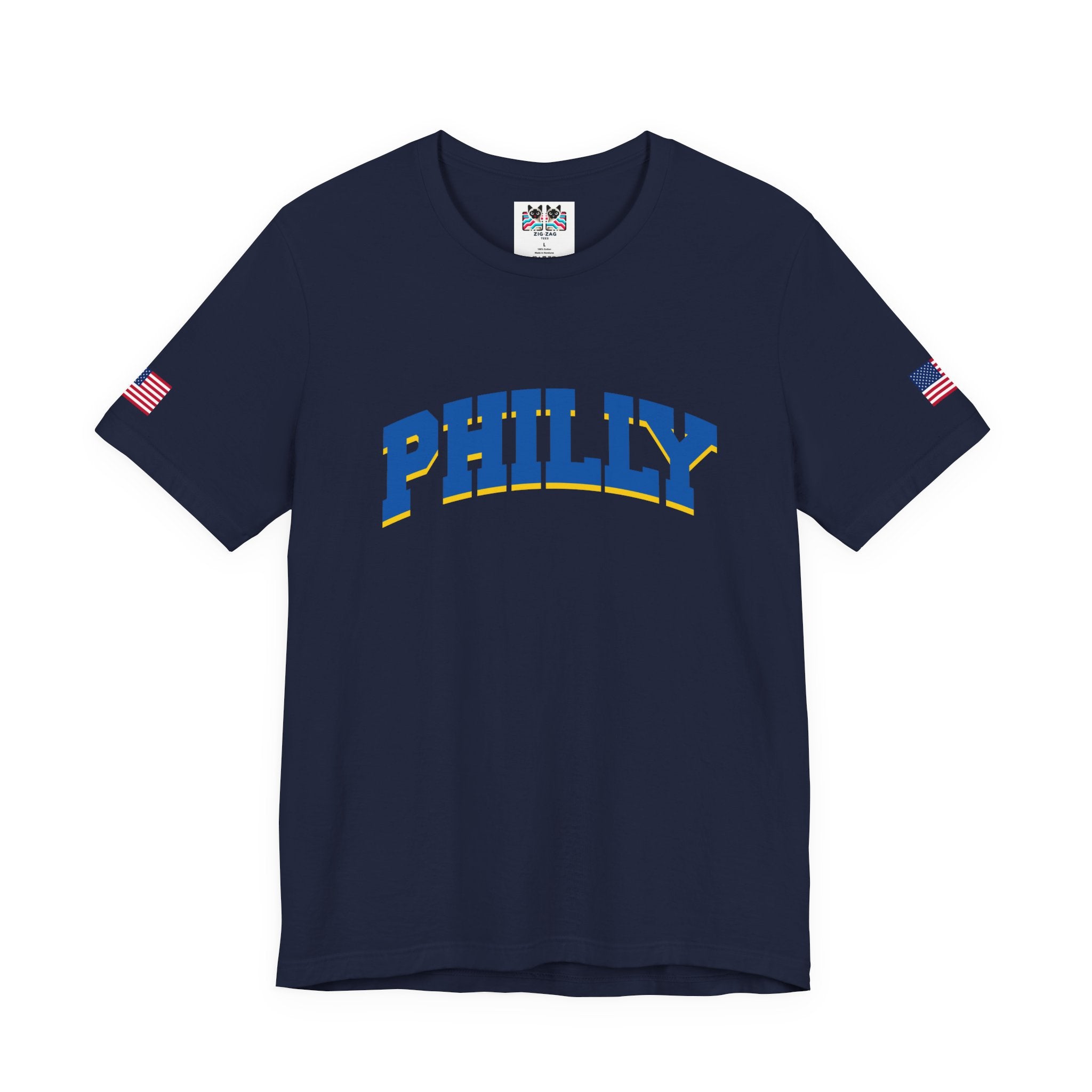 Philly T-Shirt – Bold Arched Varsity Blue & Gold Typography Graphic Tee