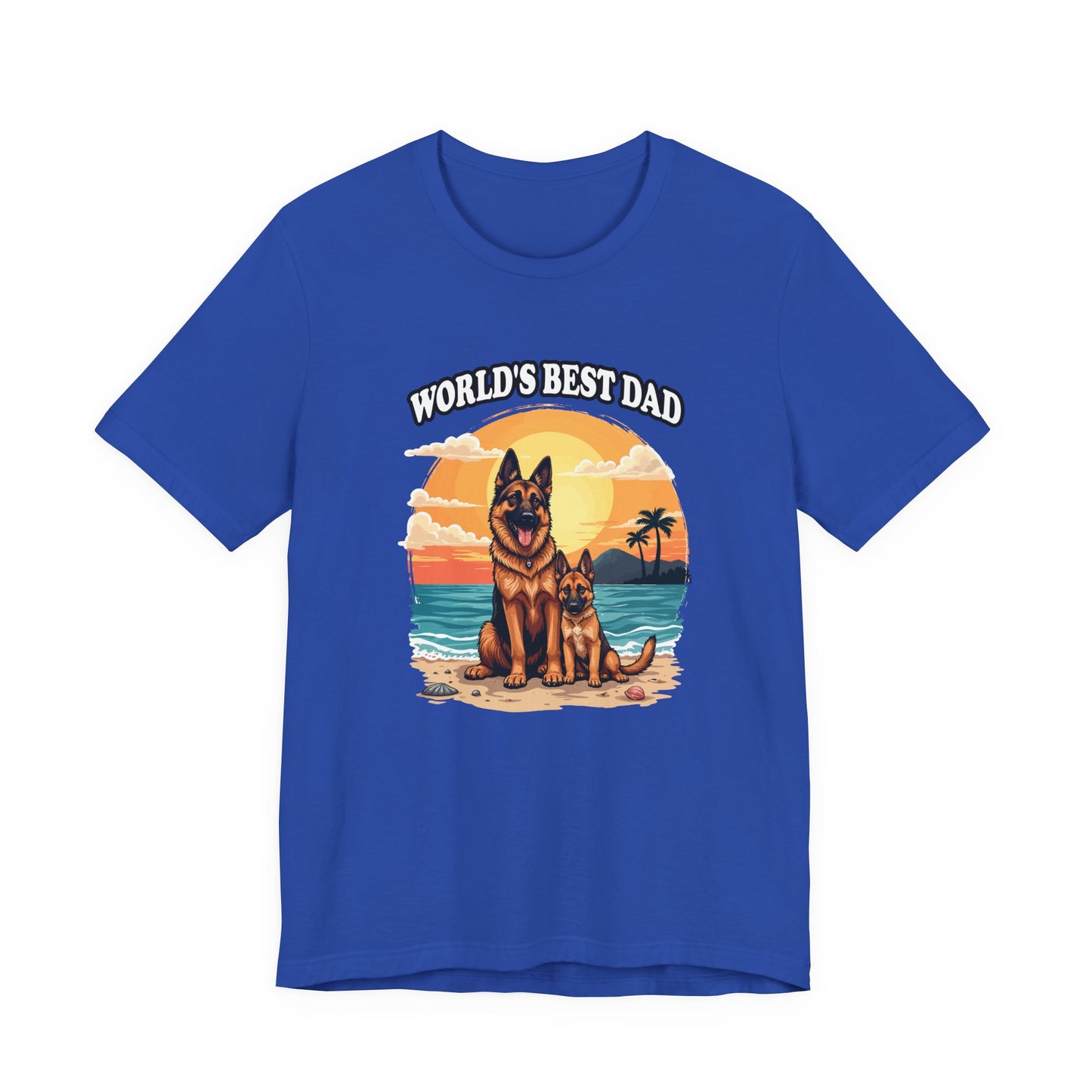 Worlds Best Dad Tshirt German Shepherd Dog Father and Puppy Beach Sunset Design