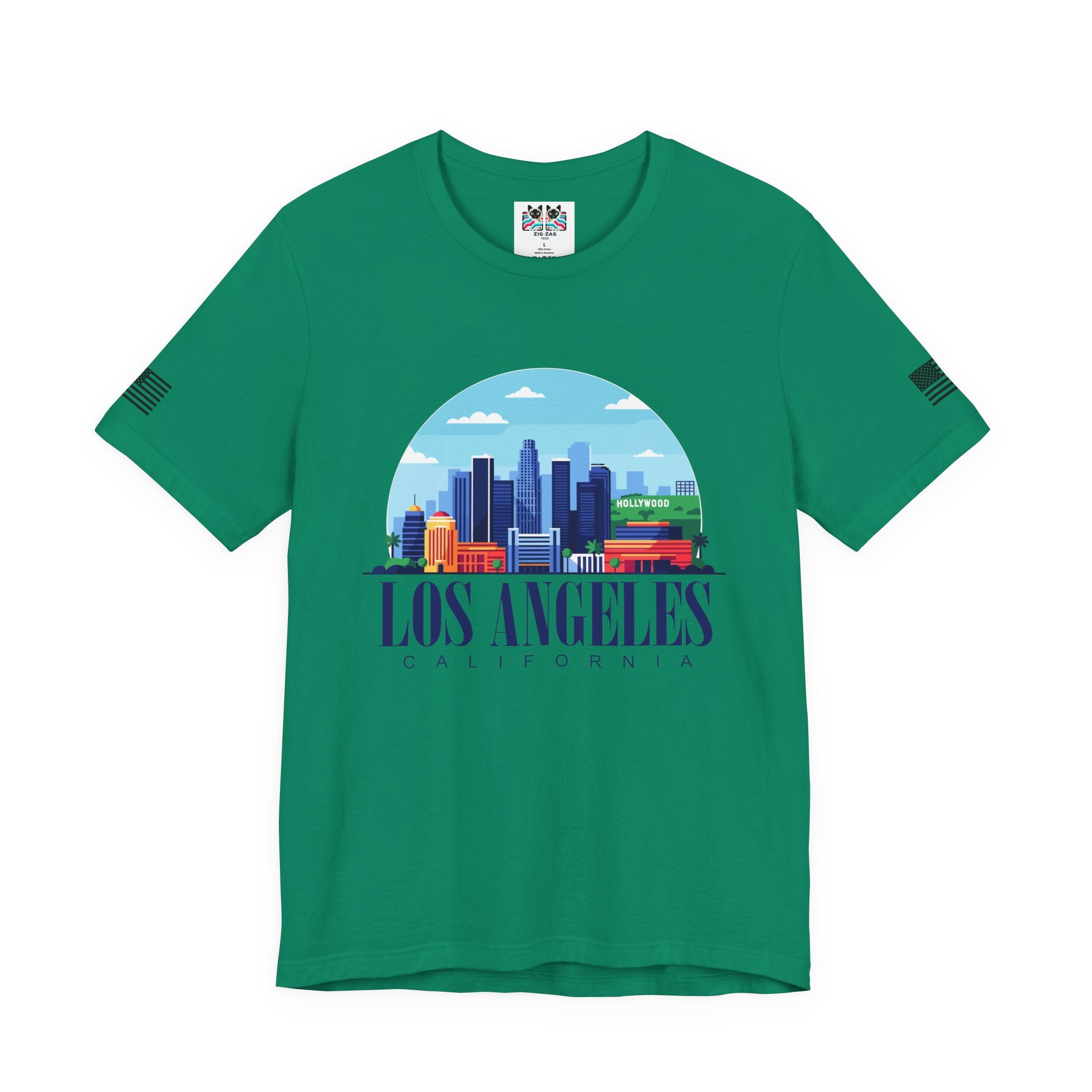 Los Angeles California T-Shirt – Hollywood Sign Colorful Illustrated Skyline Circle Tee