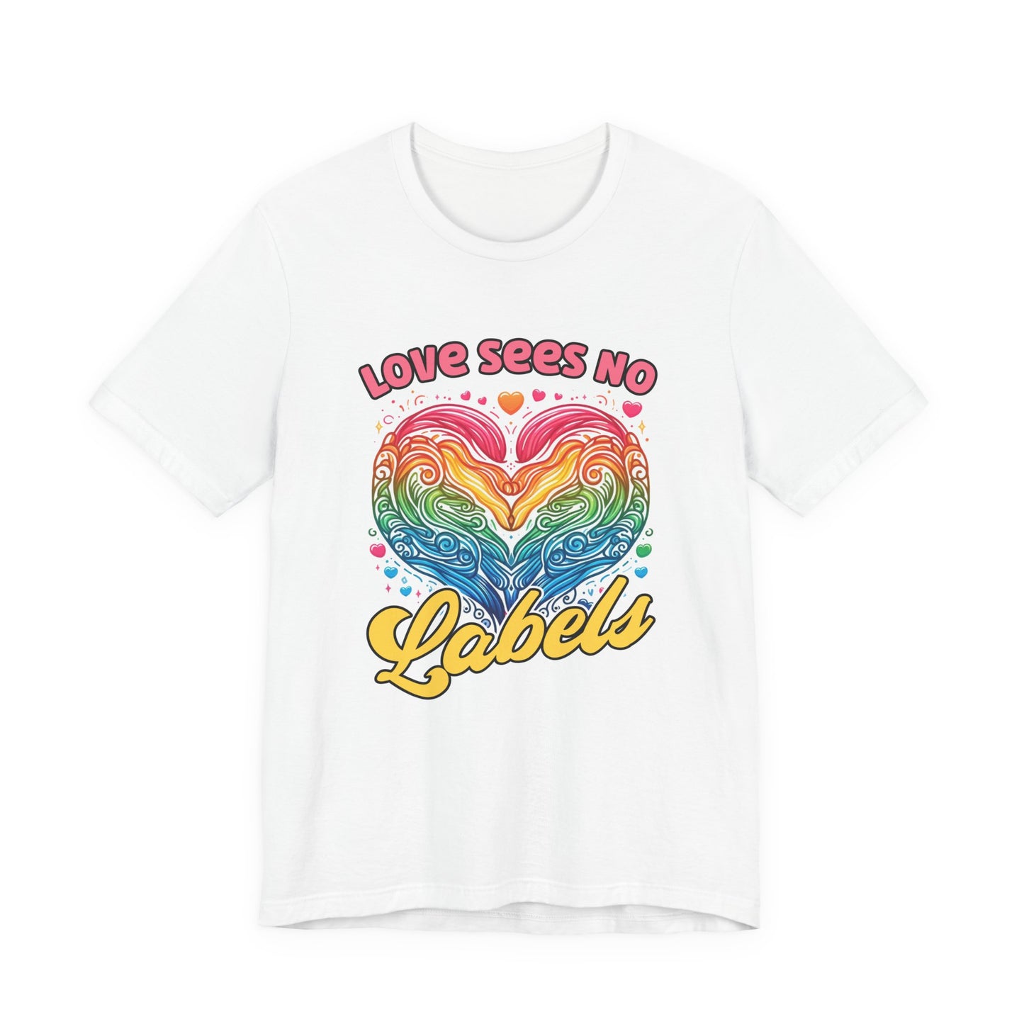 Love Sees No Labels – Colorful Abstract Heart Line Art Graphic T-Shirt