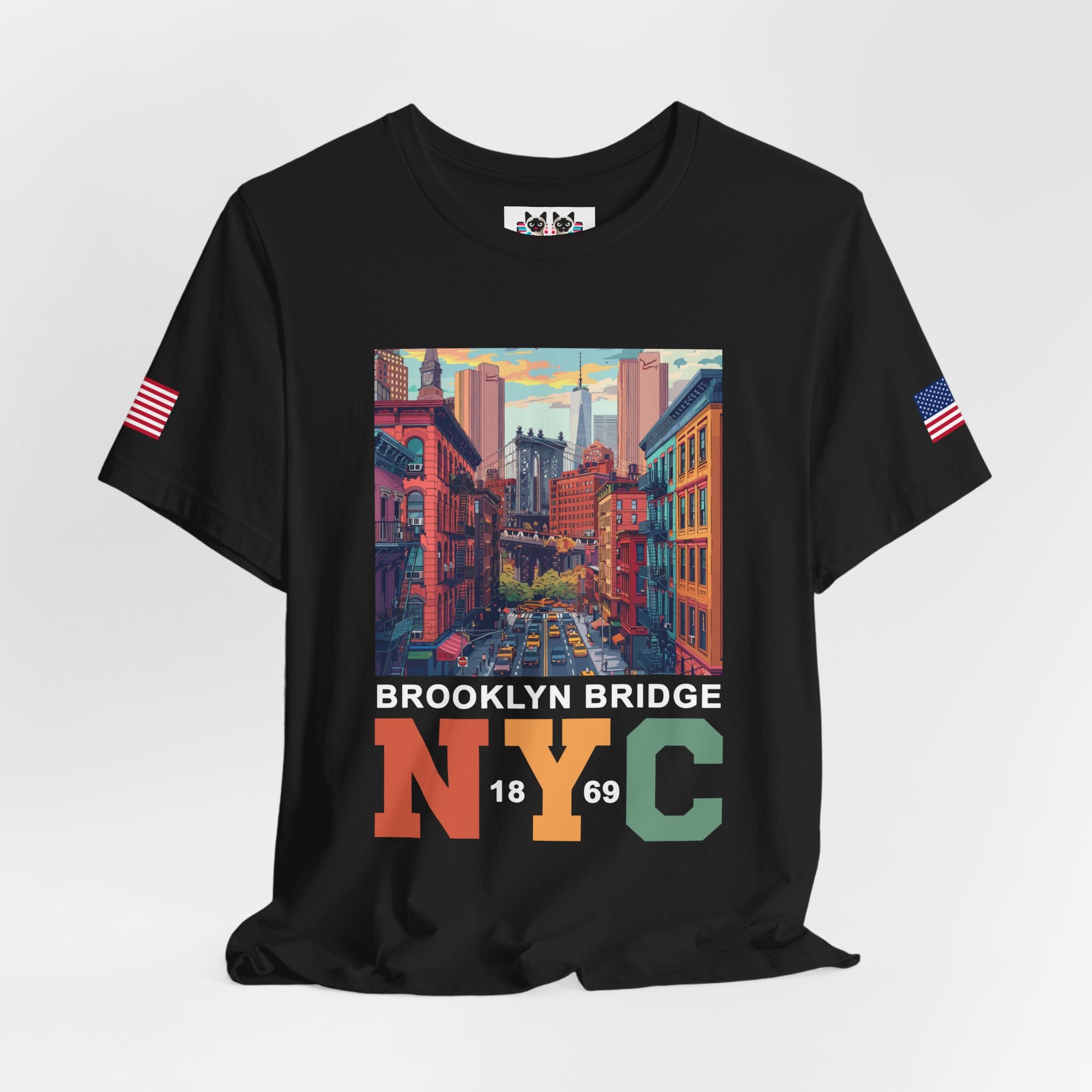 Brooklyn Bridge NYC T-Shirt - Vintage Street Scene Manhattan Bridge 1869 New York