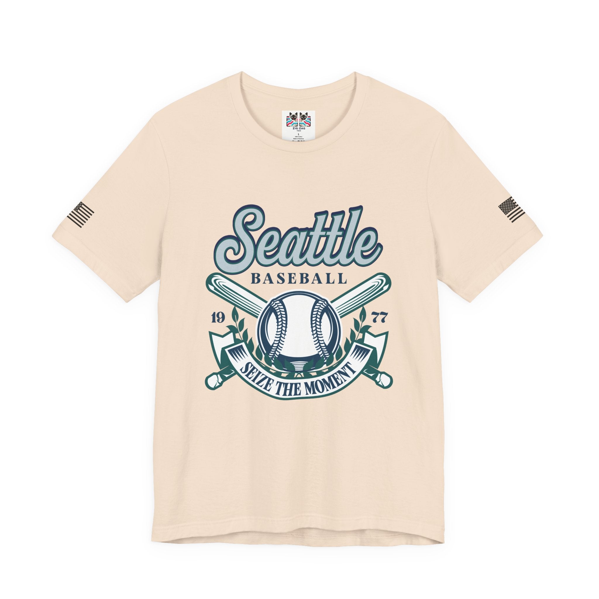 Seattle Baseball 1977 Seize the Moment Retro Crest Graphic T-Shirt | Seattle Mariners Inspired Fan Tee | Baseball Gift