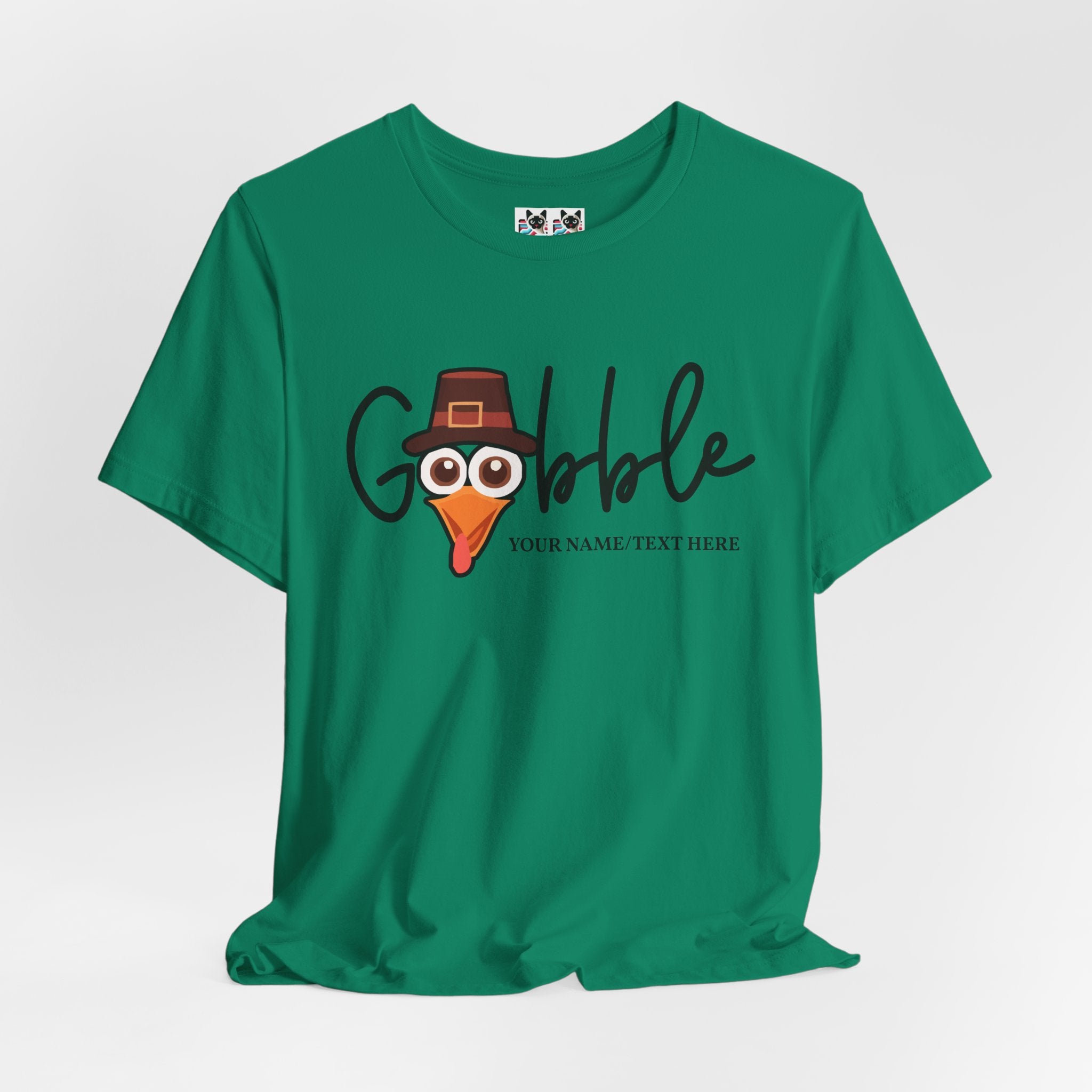 Custom T-Shirt - Gobble Turkey Head Cursive T-Shirt