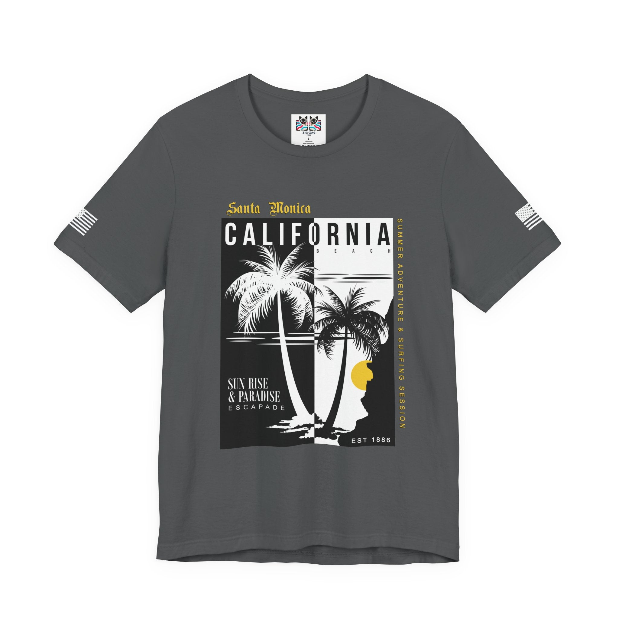 Santa Monica California Beach T-Shirt – Summer Adventure Surfing Session Sun Rise Paradise Tee