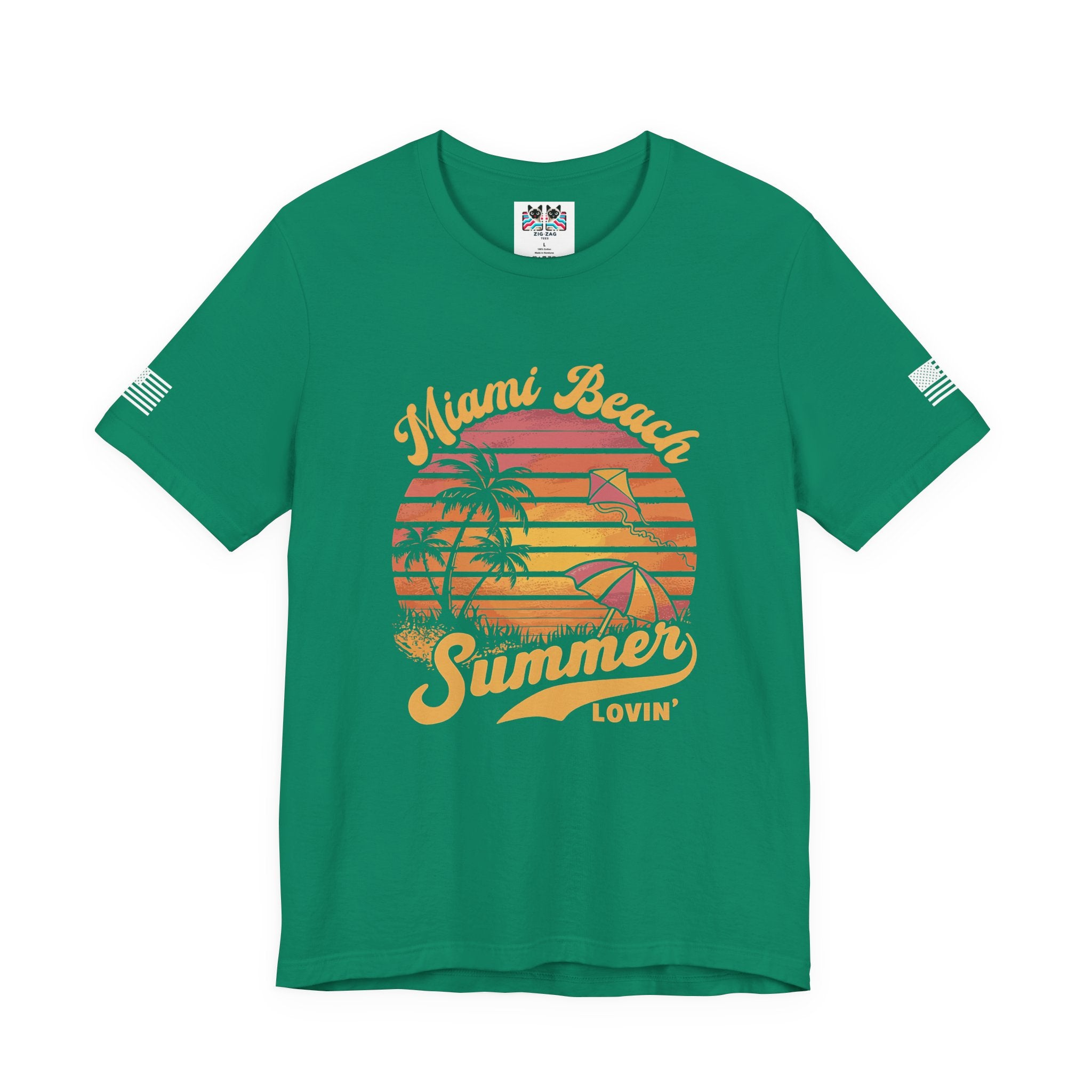 Miami Beach Summer Lovin' T-Shirt – Retro Sunset Kite Palm Tree Beach Graphic Tee
