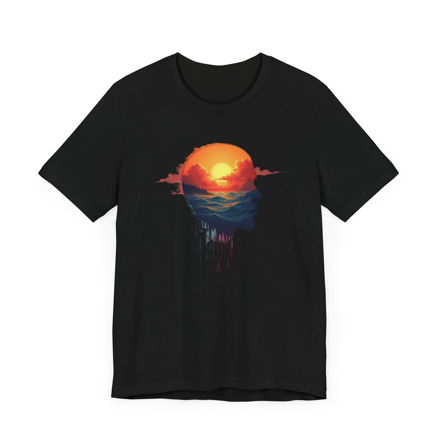 Melting Human Face with Colorful Sunrise and Clouds Beach View Graphic T-Shirt