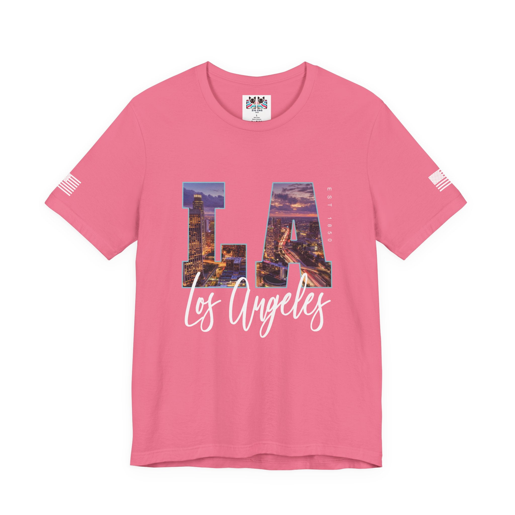 LA Los Angeles EST 1850 T-Shirt – City Night Skyline Photo Monogram Graphic Tee