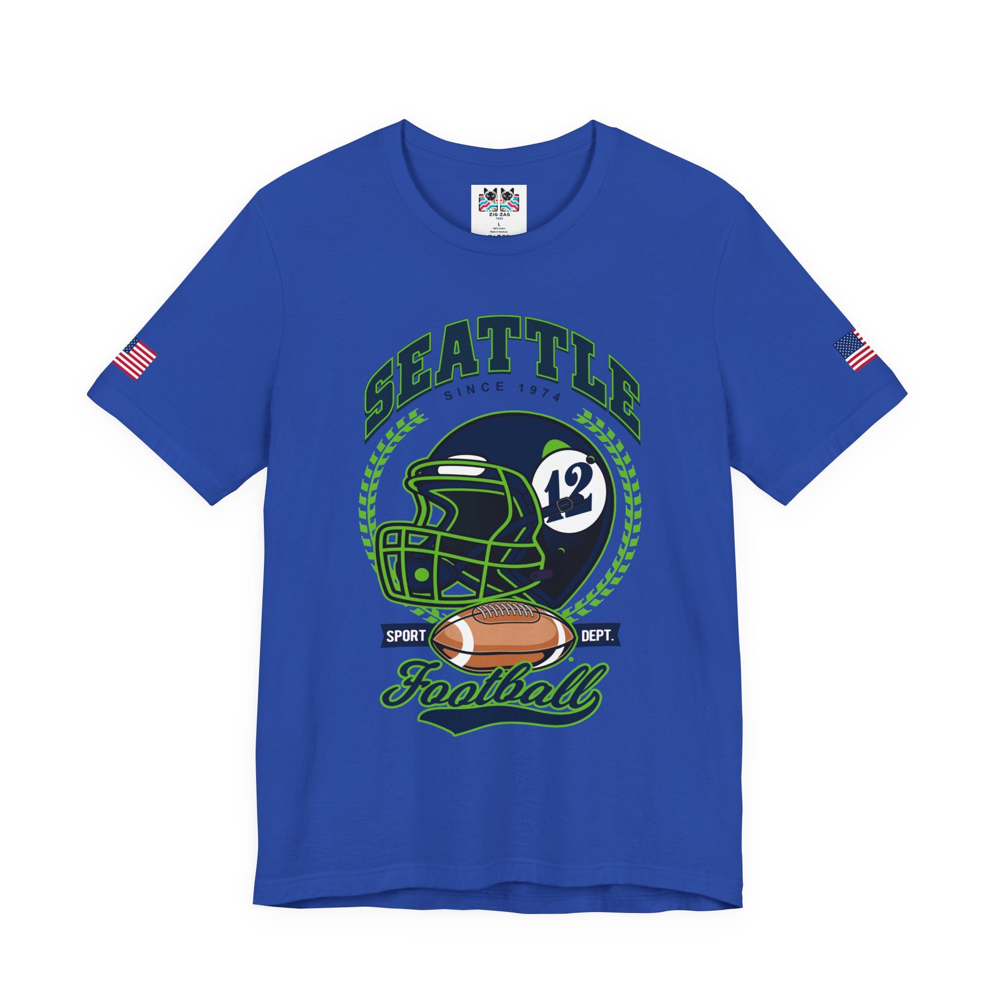 Seattle Since 1974 Football Helmet Sport Dept Graphic T-Shirt | Seahawks Fan Tee | Seattle Football Game Day Shirt
