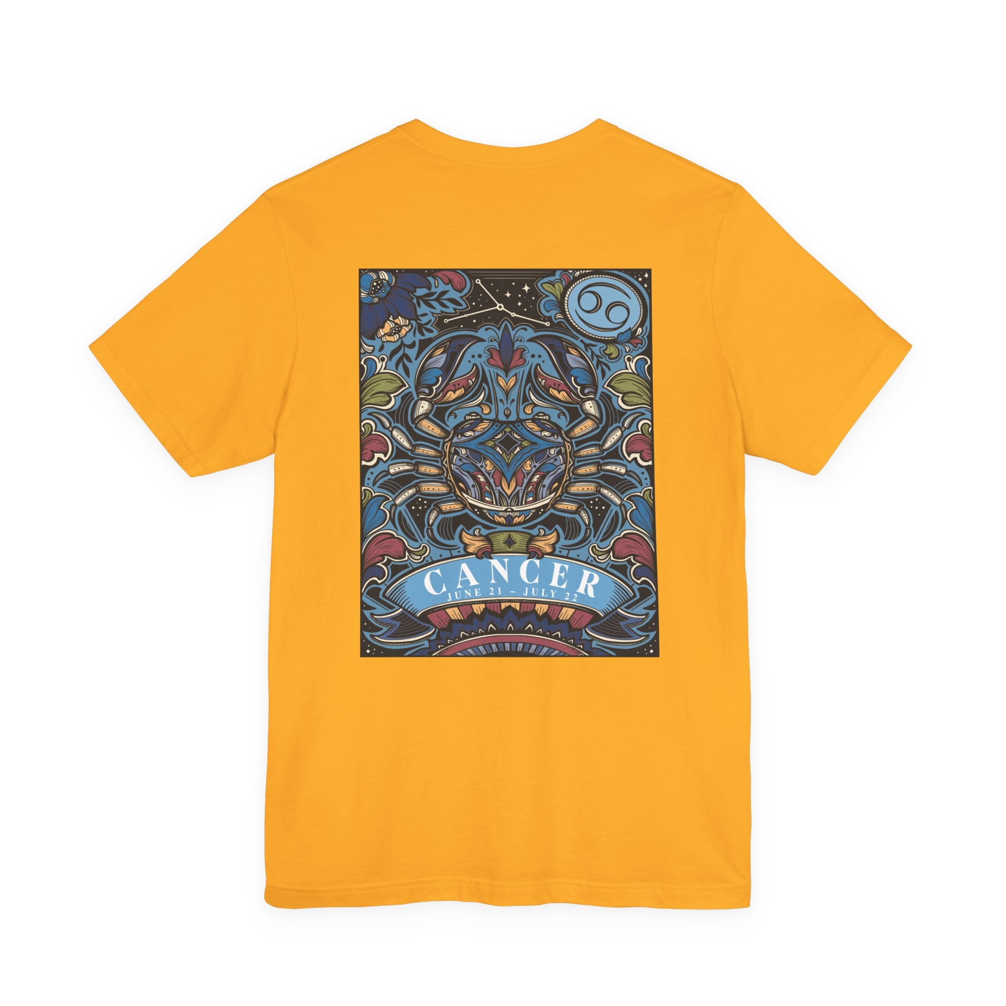Colorful Cancer Zodiac T-Shirt – Crab with Constellation, Leaves & Flowers