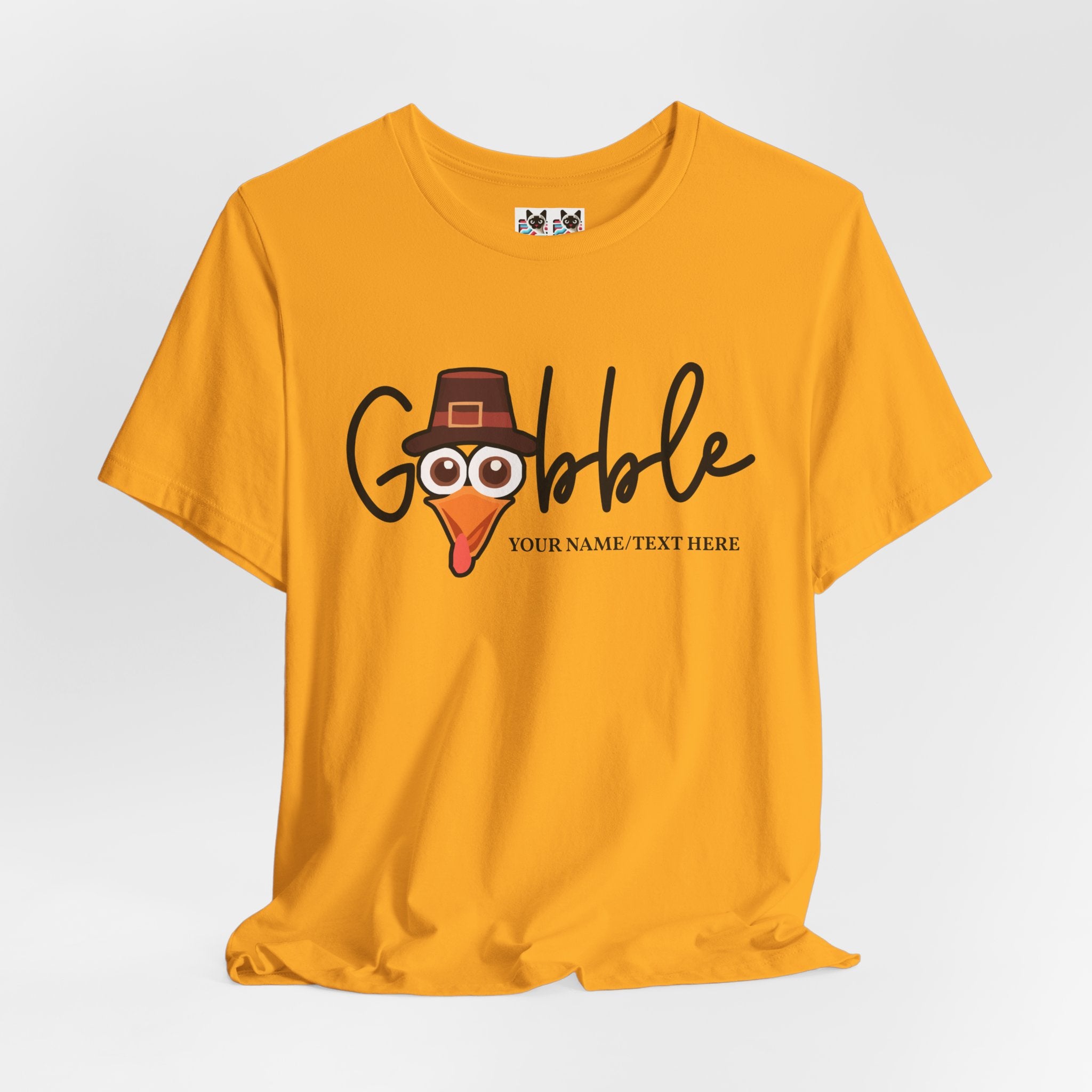 Custom T-Shirt - Gobble Turkey Head Cursive T-Shirt