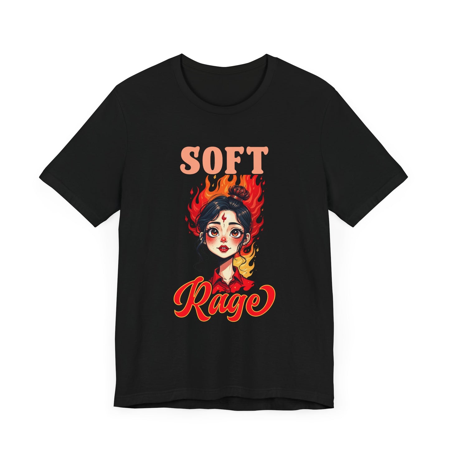 Soft Rage – Emotional Woman with Fiery Background Graphic T-Shirt