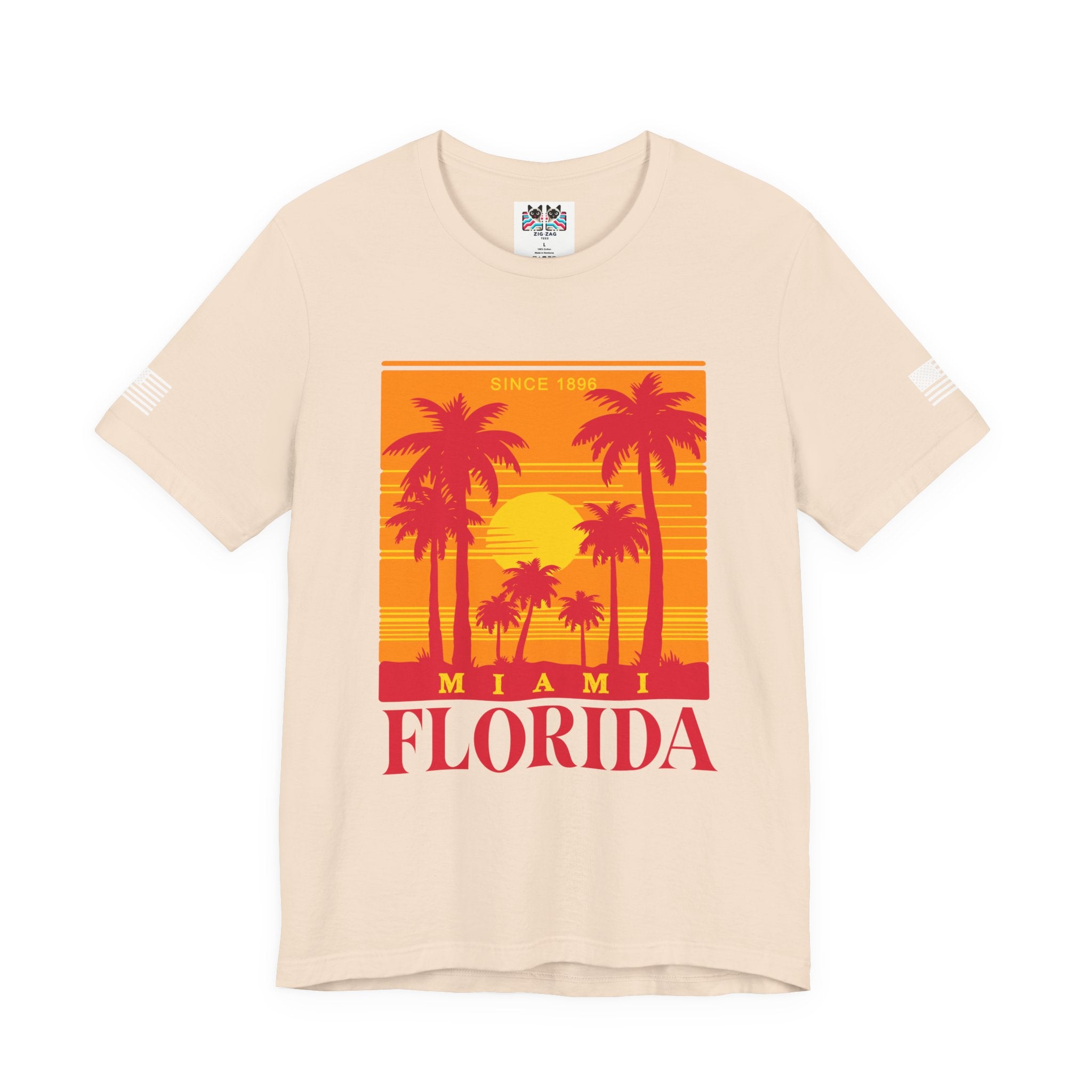 Miami Florida Since 1896 T-Shirt – Retro Sunset Palm Tree Square Graphic Tee
