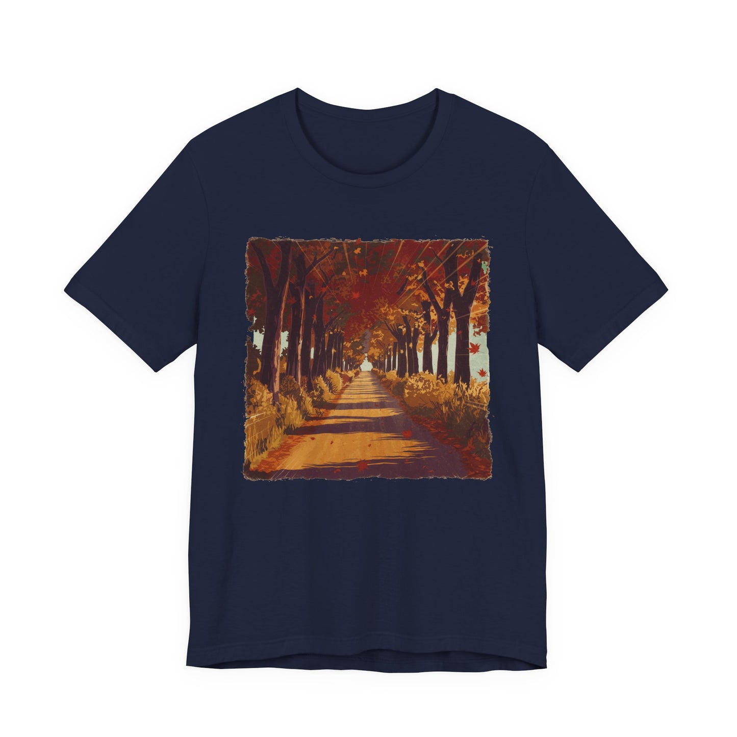 Golden Autumn Glow– Glowing Trees Lining the Road Graphic T-Shirt