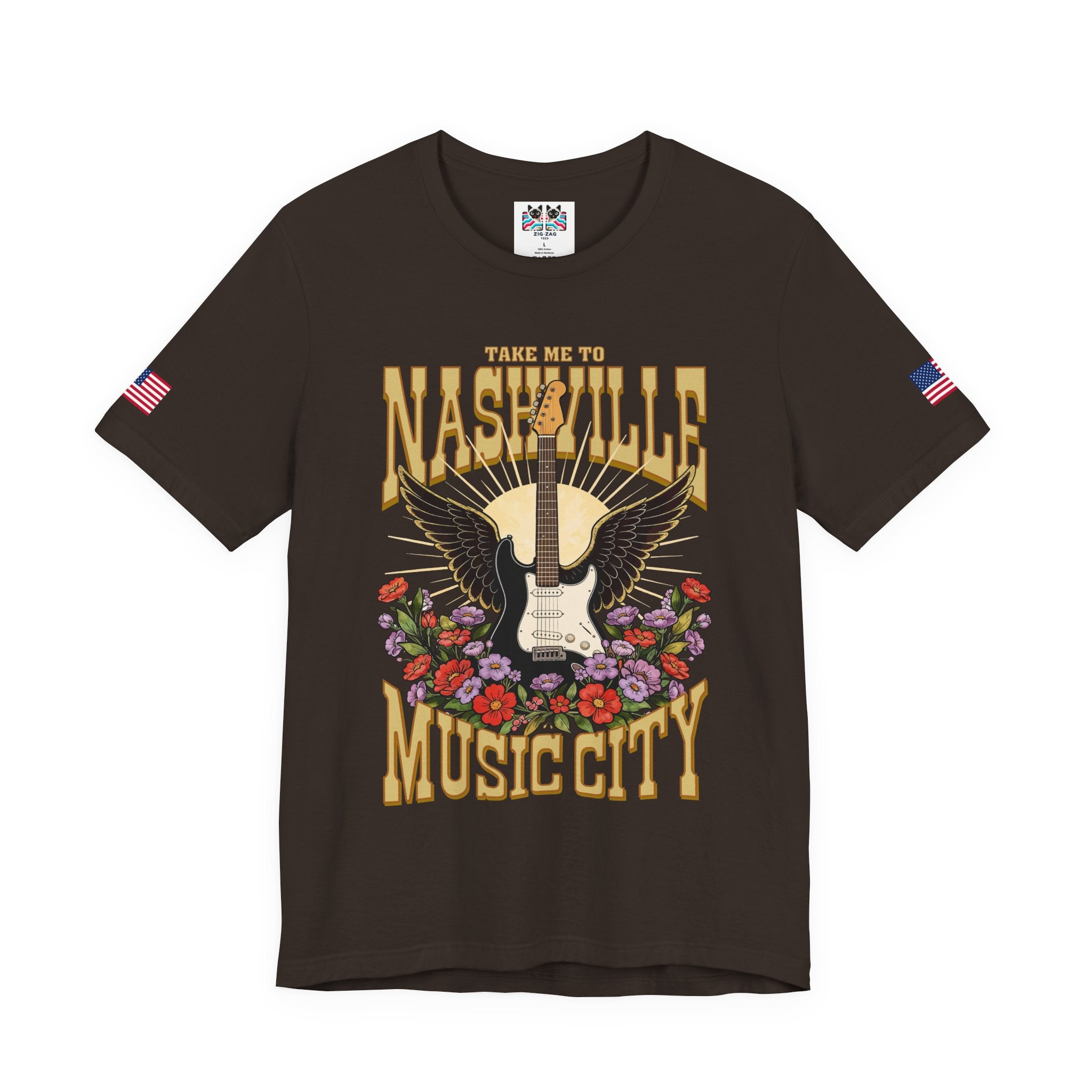 Take Me to Nashville Music City T-Shirt – Winged Electric Guitar Floral Graphic Tee