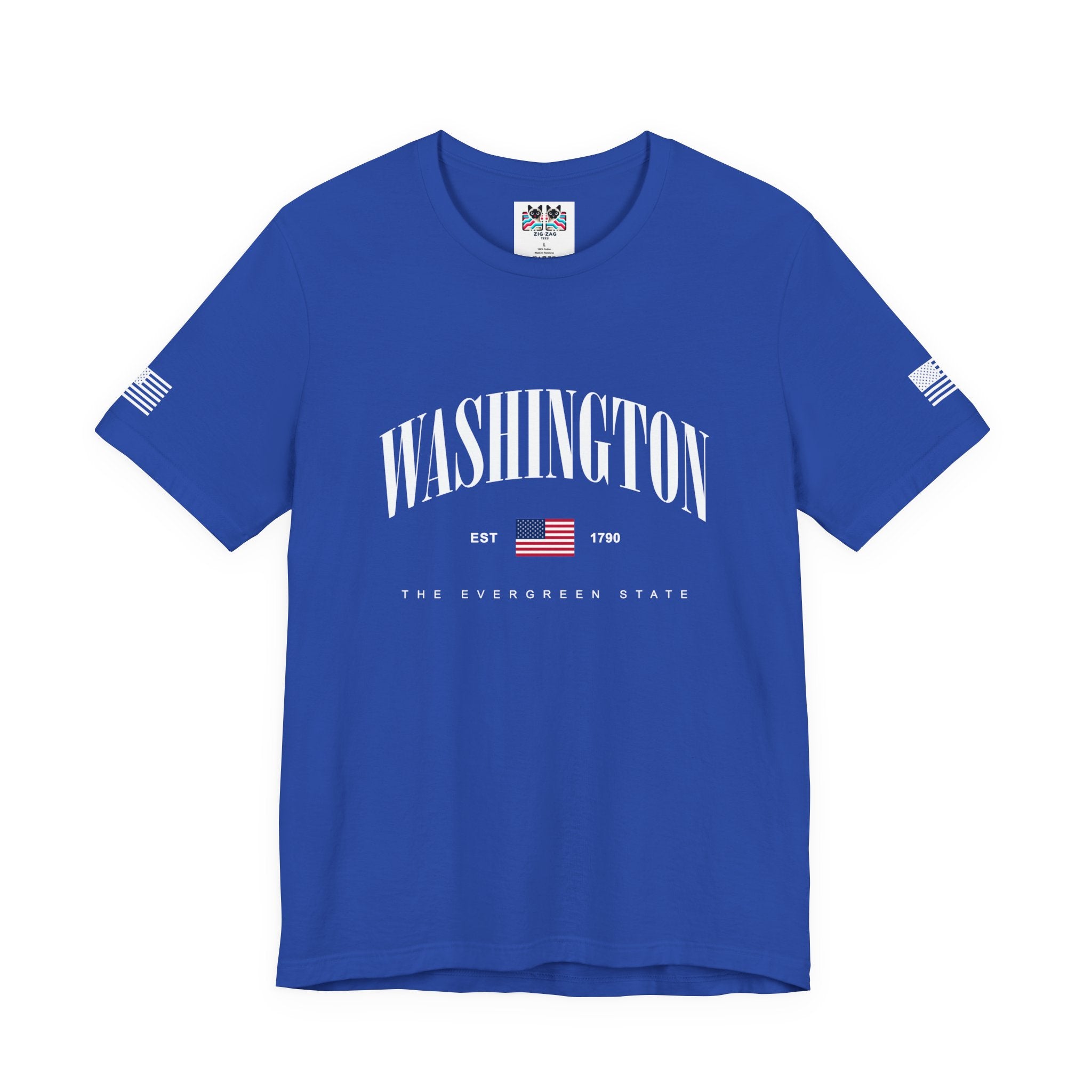 Washington The Evergreen State Collegiate Arch T-Shirt | EST 1790 American Flag Graphic Tee | Washington Pride Shirt