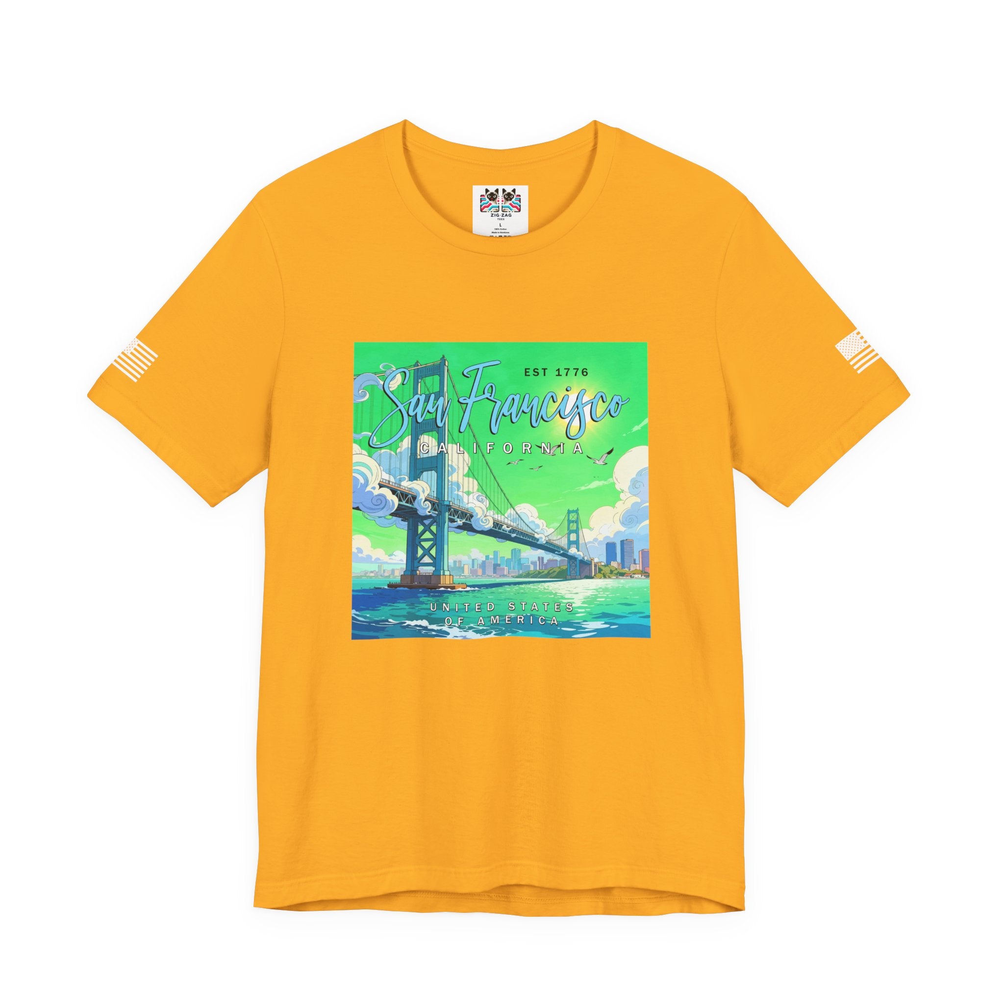 San Francisco California Est 1776 T-Shirt – Golden Gate Bridge Illustrated Graphic Tee United States of America