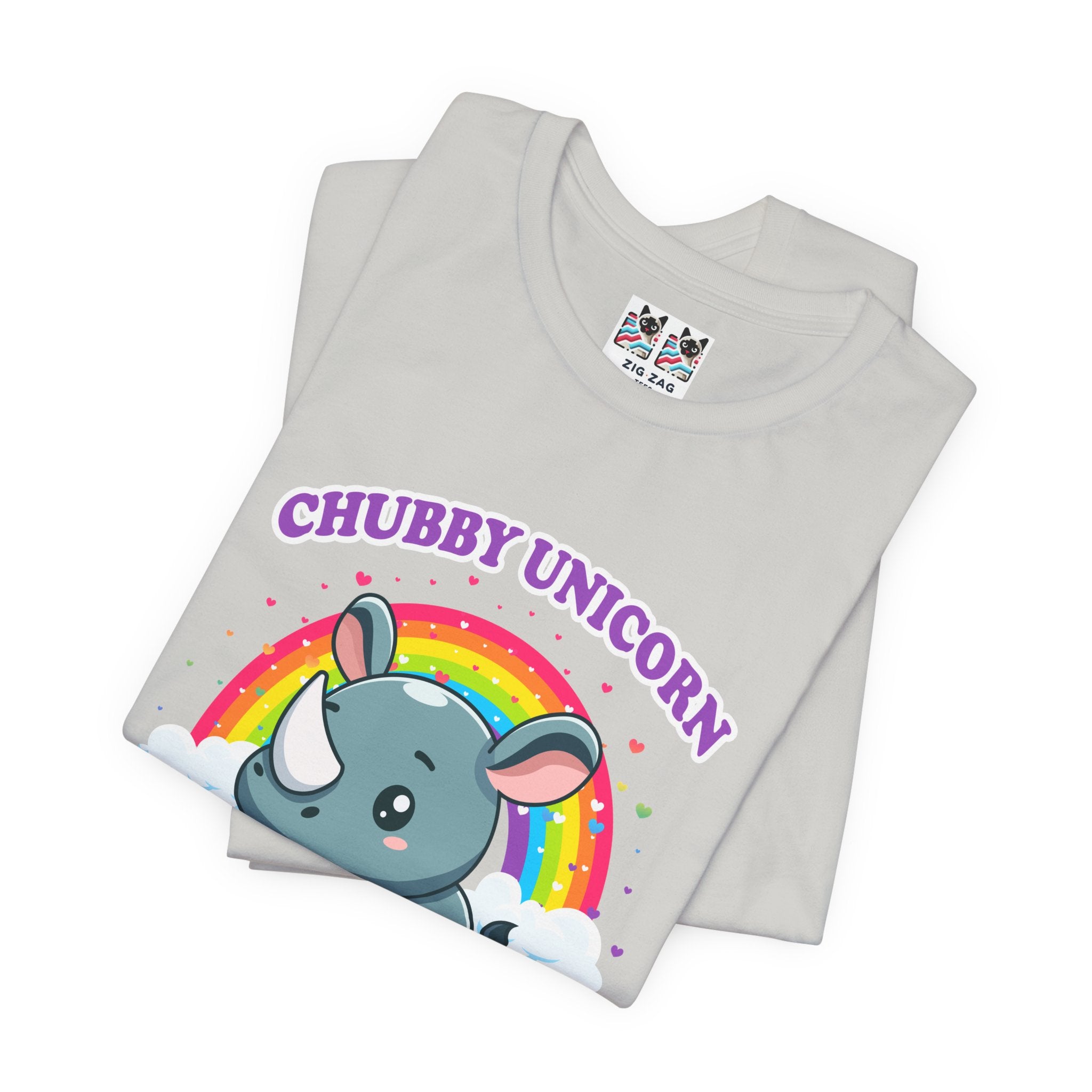 Custom T-Shirt - Chubby Unicorn T-Shirt – Cute Cartoon Rhino with Rainbow Graphic Tee