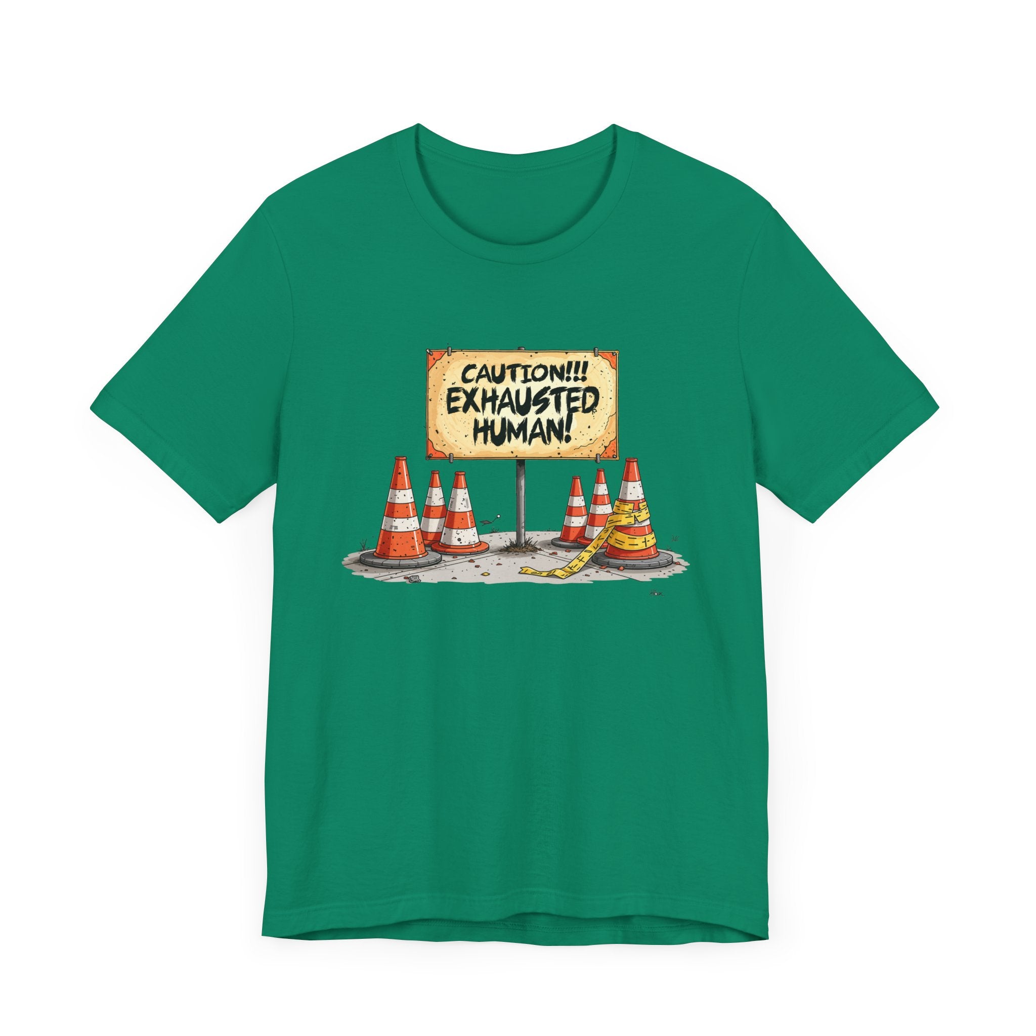 Caution Exhausted Human Tee, Low Energy Warning Shirt, Sleepy Mood Graphic, Funny Real Life Top, Tired Brain Gift