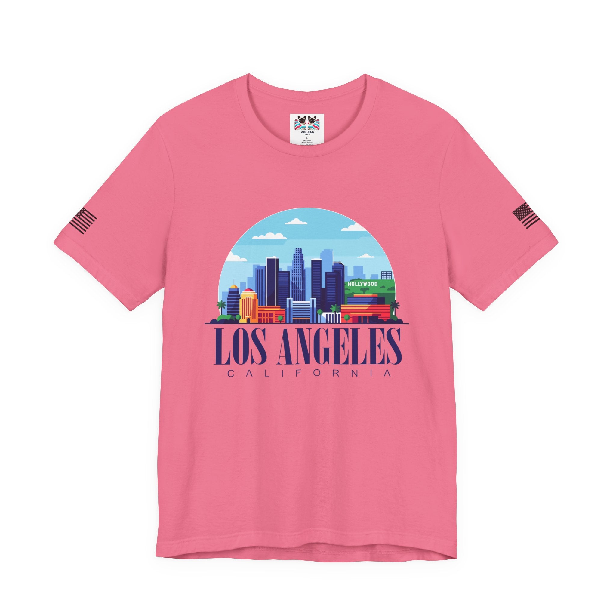 Los Angeles California T-Shirt – Hollywood Sign Colorful Illustrated Skyline Circle Tee