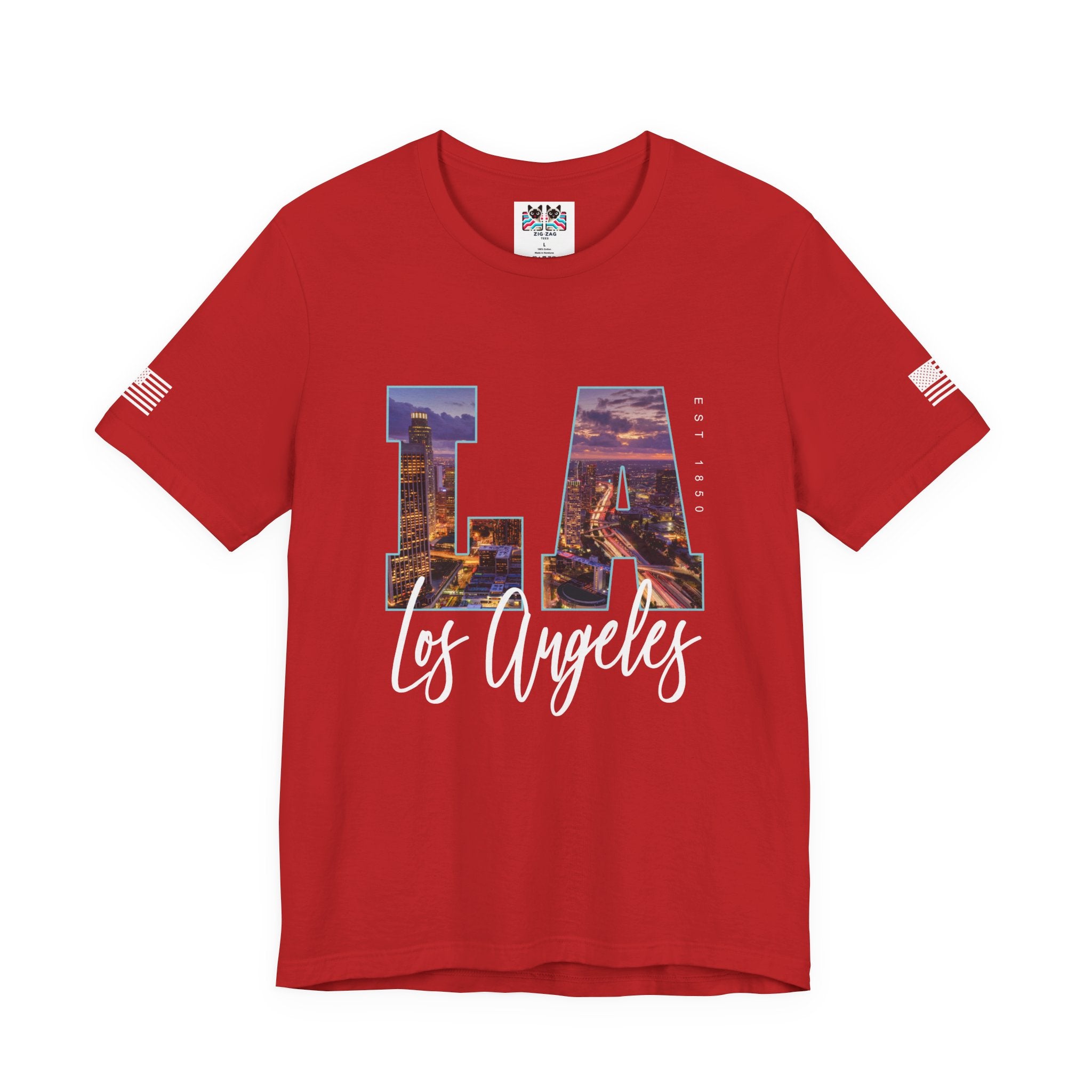 LA Los Angeles EST 1850 T-Shirt – City Night Skyline Photo Monogram Graphic Tee