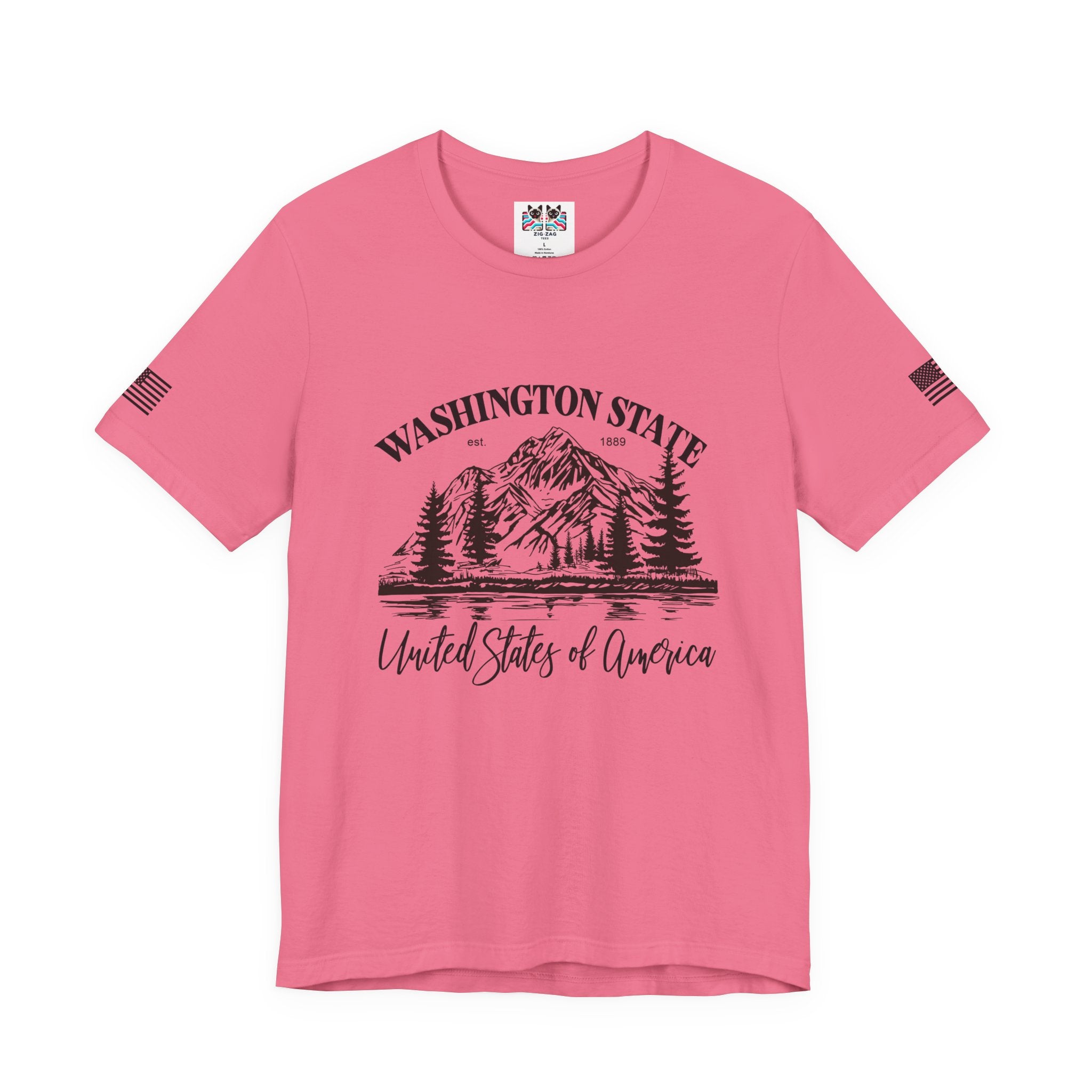 Washington State EST 1889 Mountain Lake Nature Graphic T-Shirt | United States of America Outdoor Tee | PNW Shirt
