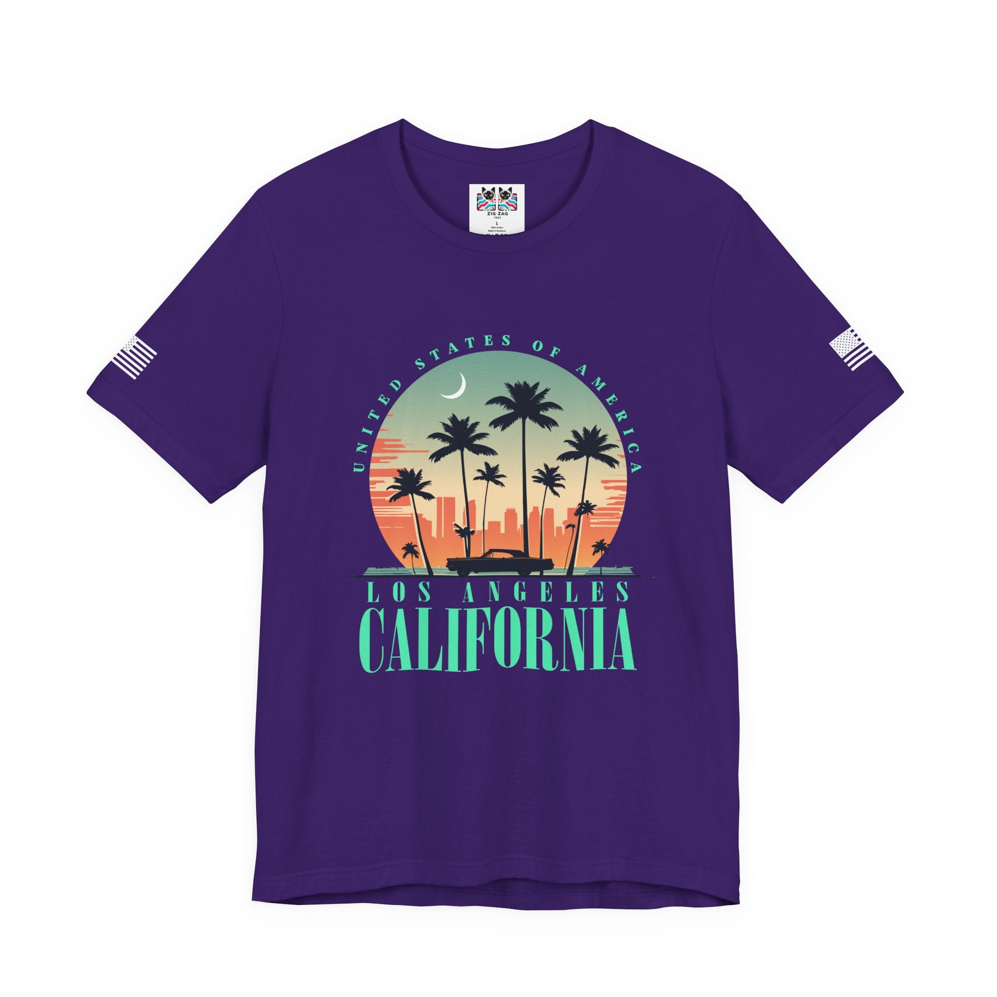 Los Angeles California USA T-Shirt – Retro Moon Crescent Palm Tree Classic Car Tee