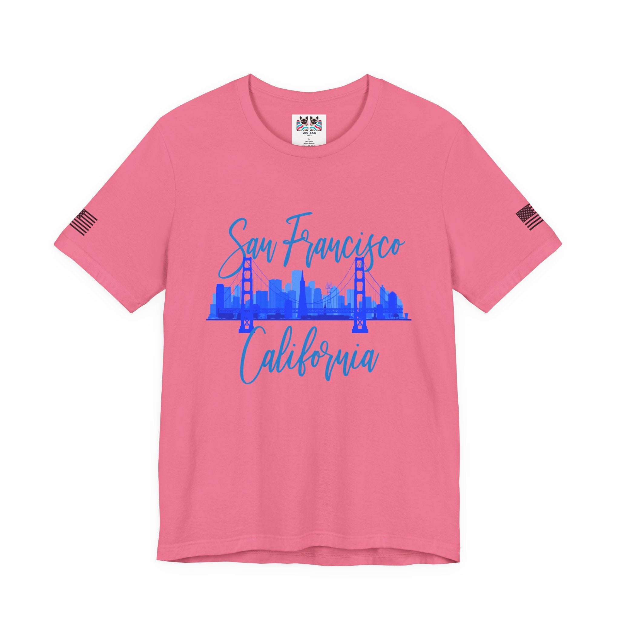 San Francisco California T-Shirt, Golden Gate Bridge Skyline Cursive Script Tee, SF California Souvenir Shirt, Bay Area Travel Gift, Unisex