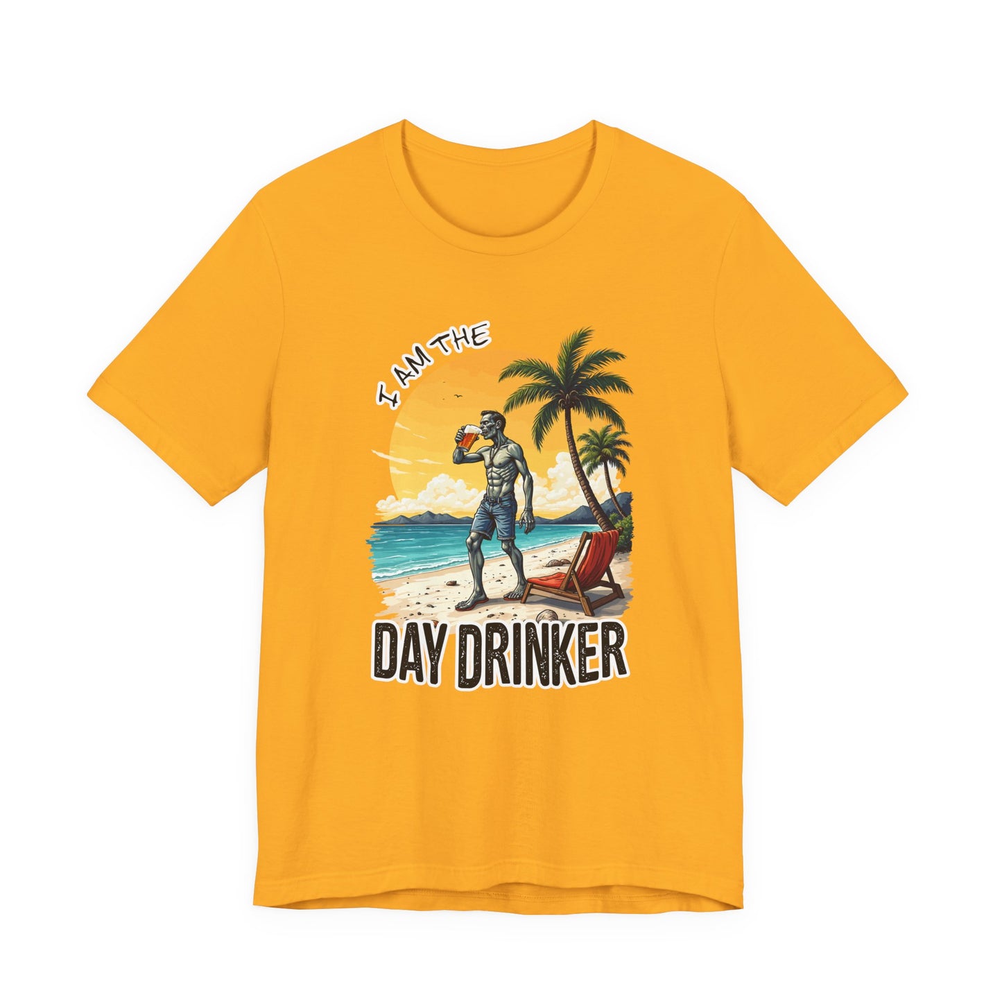 I am the Day Drinker Tshirt Zombie Beach Man with Beer, Shorts, Flip Flop & Reclining Chair