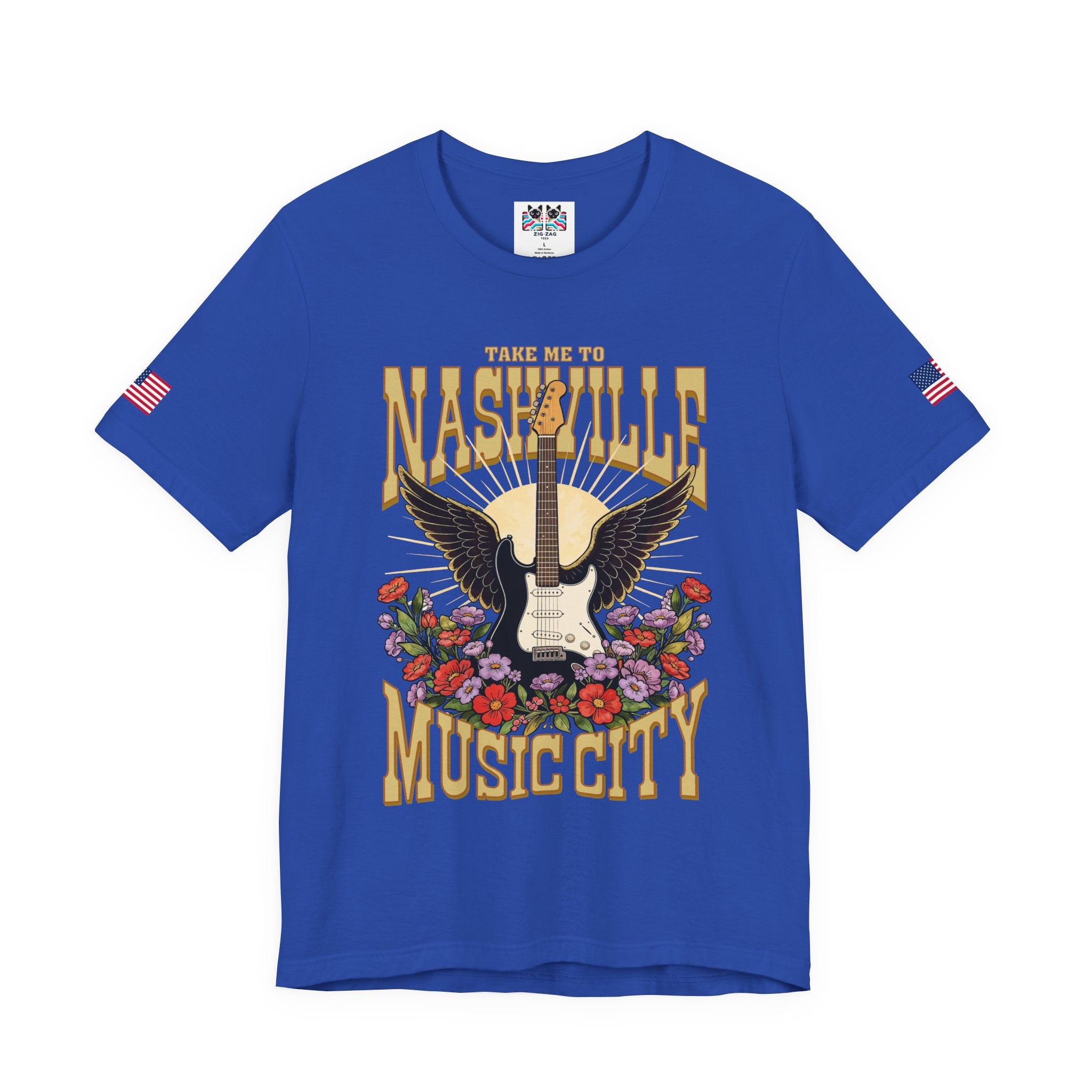Take Me to Nashville Music City T-Shirt – Winged Electric Guitar Floral Graphic Tee