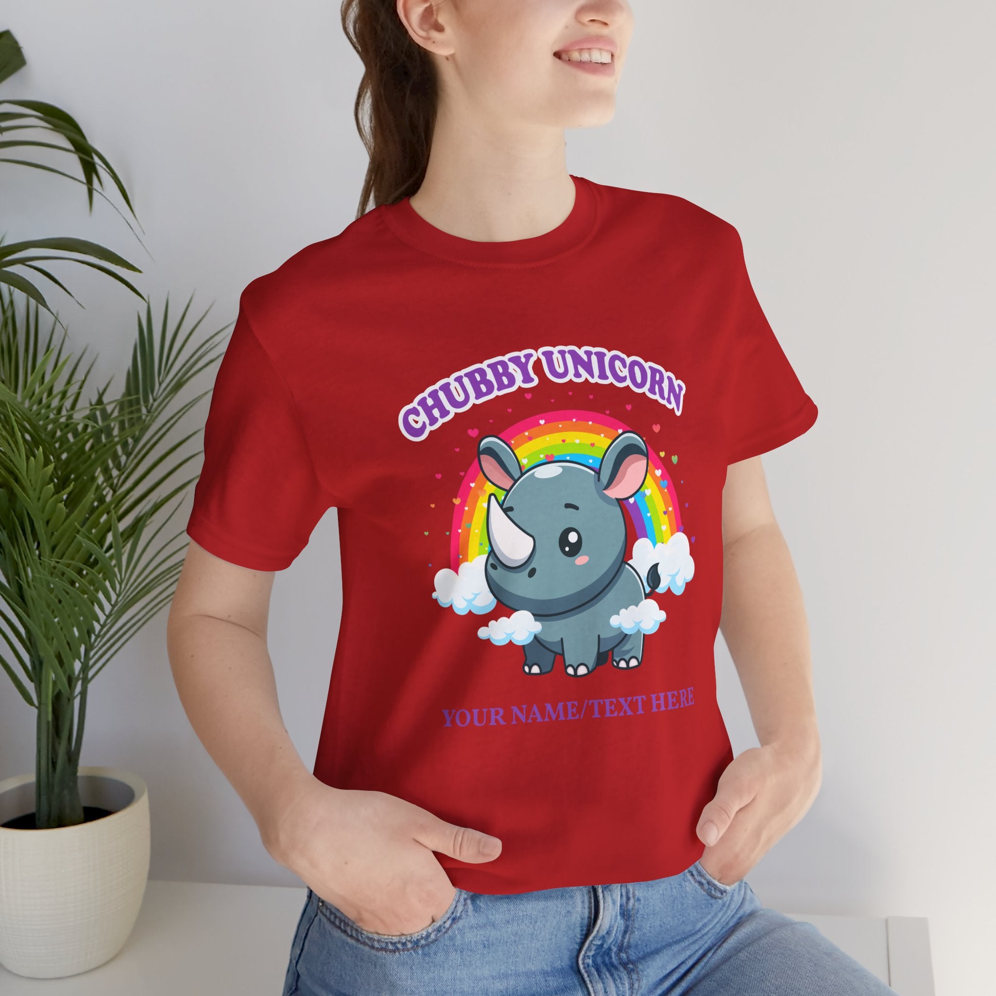 Custom T-Shirt - Chubby Unicorn T-Shirt – Cute Cartoon Rhino with Rainbow Graphic Tee