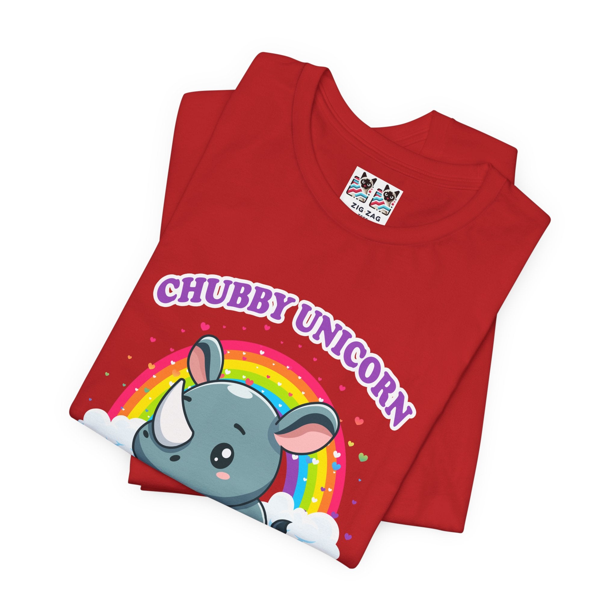Custom T-Shirt - Chubby Unicorn T-Shirt – Cute Cartoon Rhino with Rainbow Graphic Tee