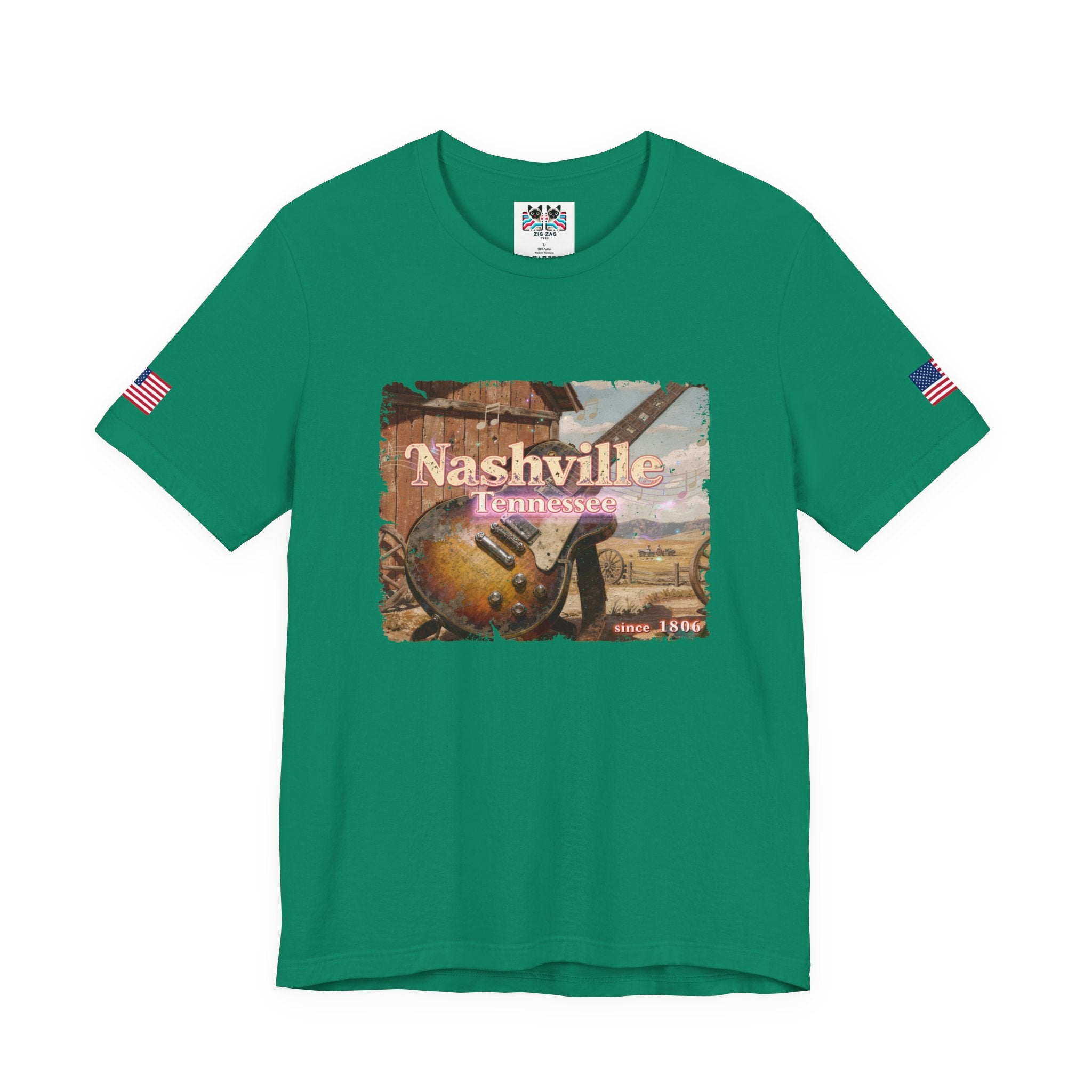 Nashville Tennessee Since 1806 T-Shirt – Distressed Vintage Electric Guitar Western Scene Graphic Tee