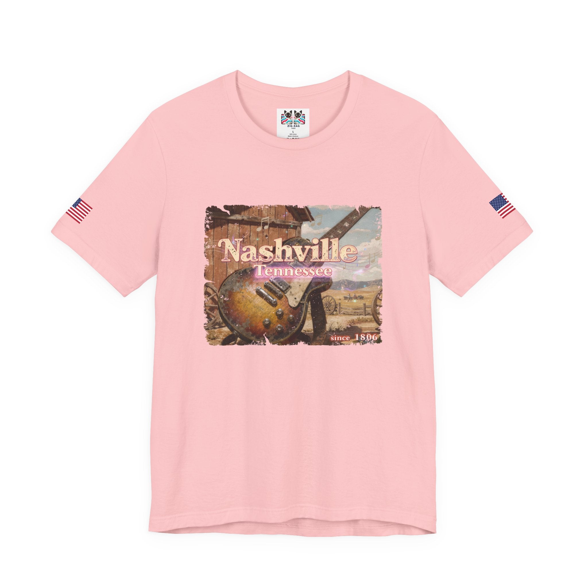 Nashville Tennessee Since 1806 T-Shirt – Distressed Vintage Electric Guitar Western Scene Graphic Tee