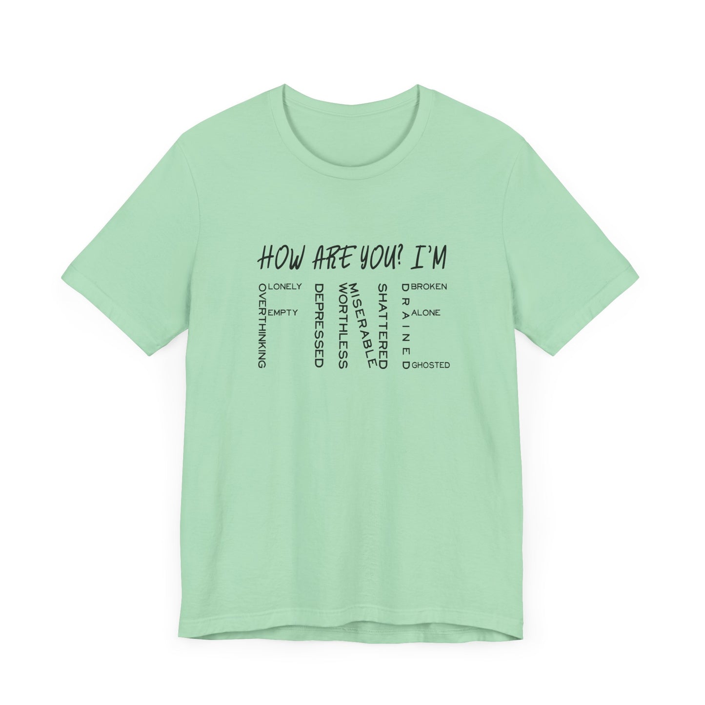How Are You? I'm Fine Graphic Statement Tee for Mental Health Awareness and Emotional Honesty Advocates
