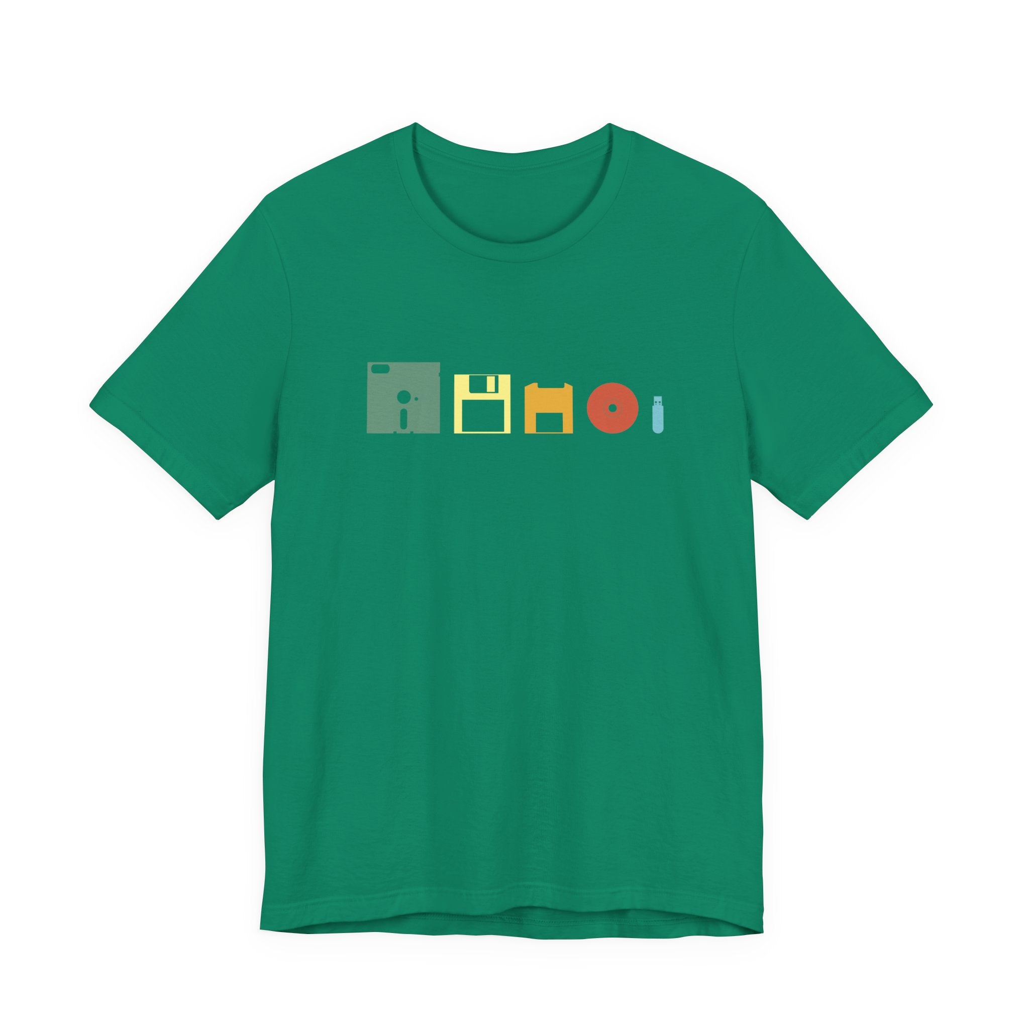 Data Storage Evolution Tshirt – Floppy Disk to CD to Thumb Drive