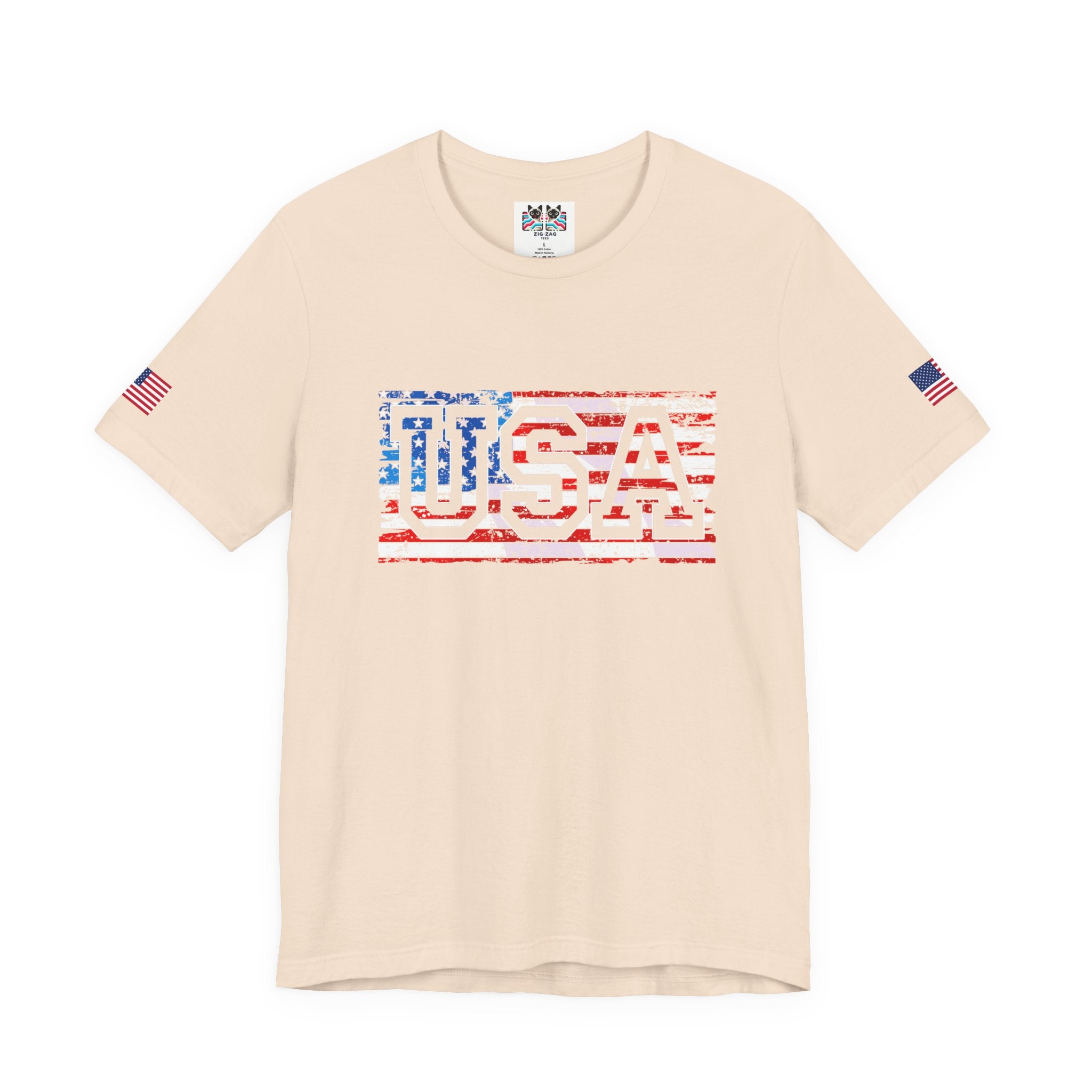 USA Vintage Collegiate T-Shirt – Retro American Flag Typography Graphic Tee