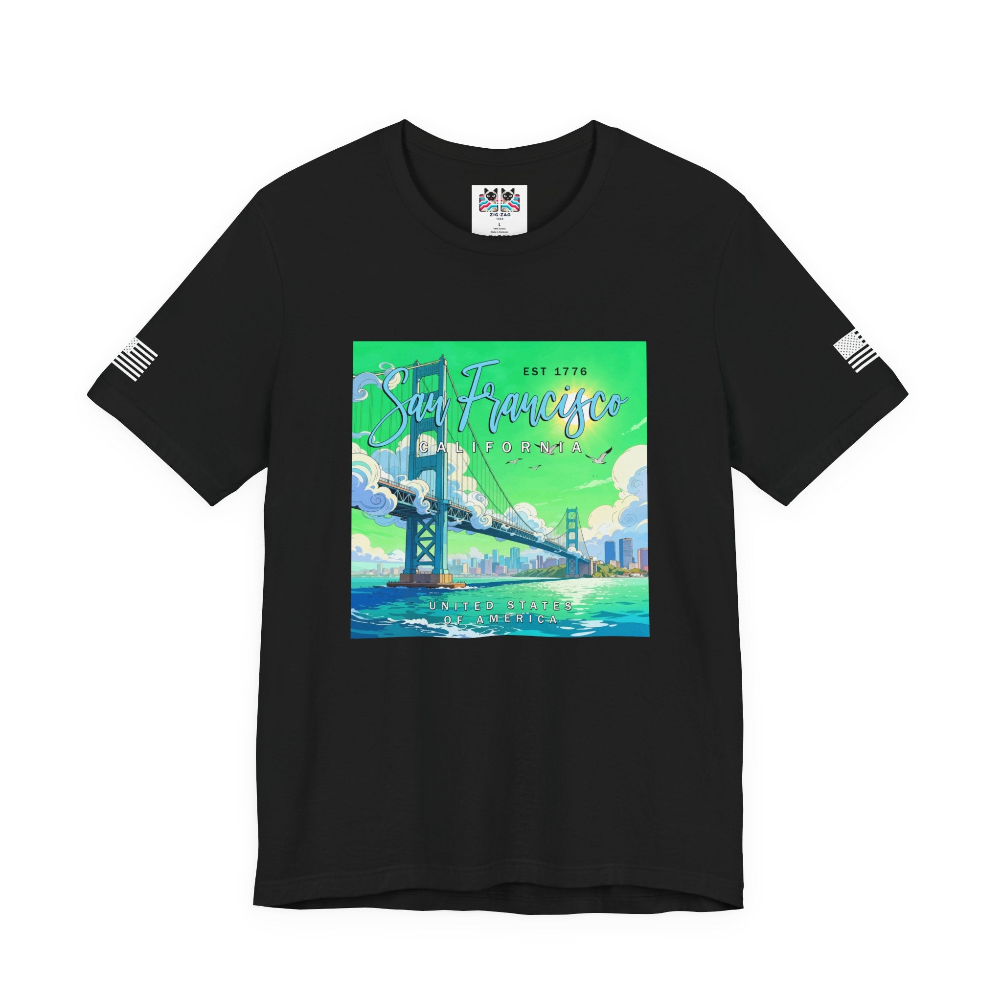 San Francisco California Est 1776 T-Shirt – Golden Gate Bridge Illustrated Graphic Tee United States of America