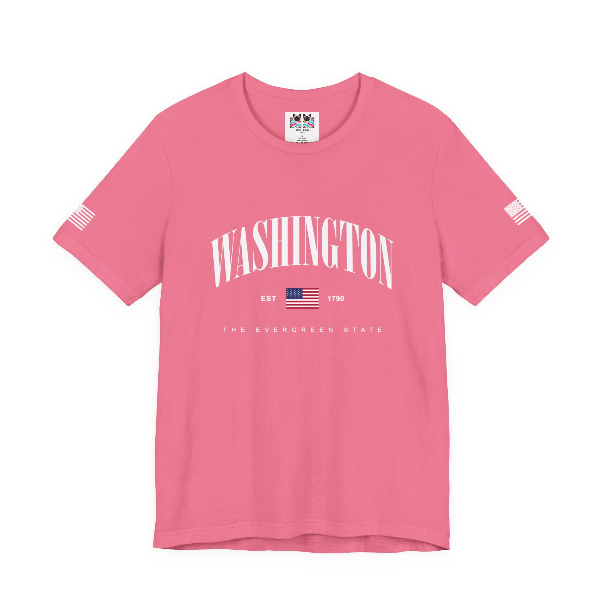 Washington The Evergreen State Collegiate Arch T-Shirt | EST 1790 American Flag Graphic Tee | Washington Pride Shirt