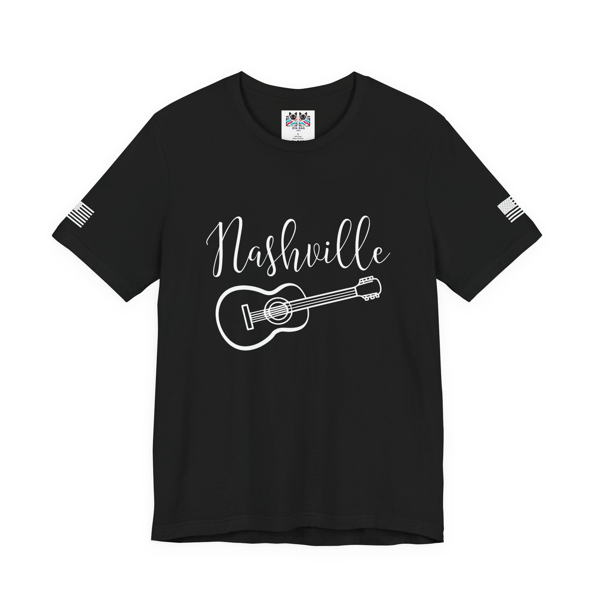Nashville T-Shirt – Elegant Script with Acoustic Guitar Graphic Tee